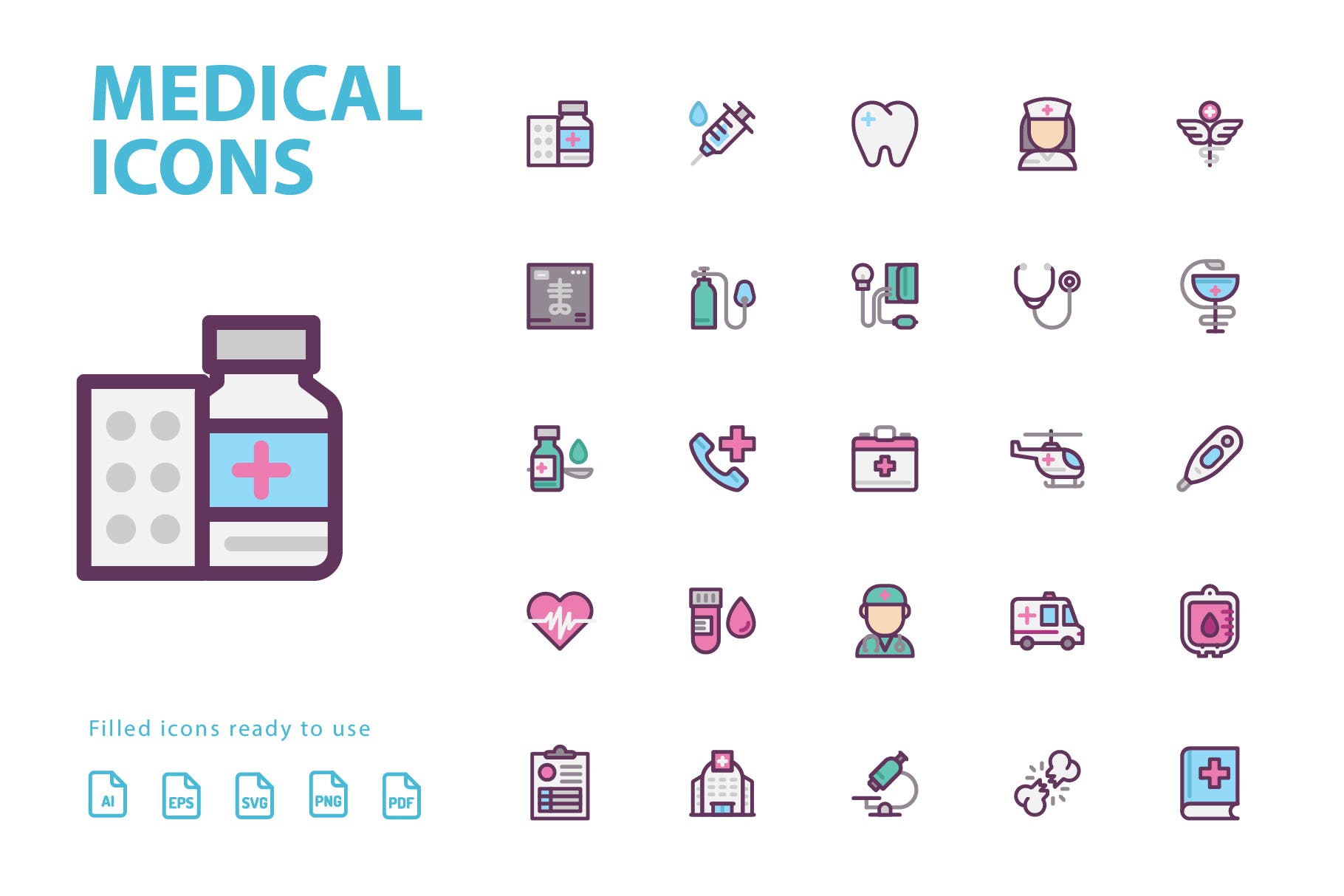 25枚医疗药物主题矢量填充蚂蚁素材精选图标v1 Medical Filled Icons插图(2)