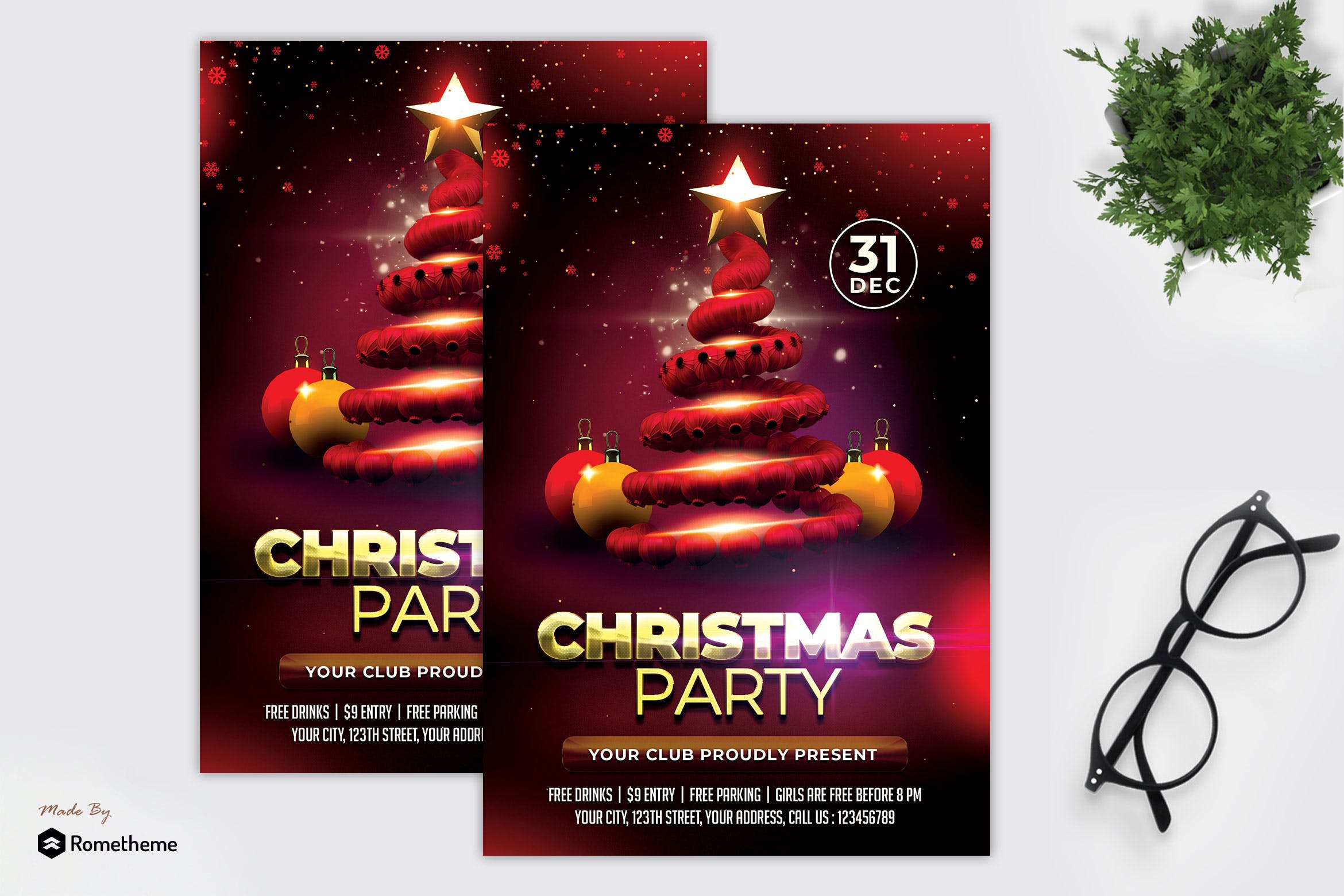 圣诞主题晚会派对活动海报传单第一素材精选PSD模板 Christmas Party Flyer MR插图