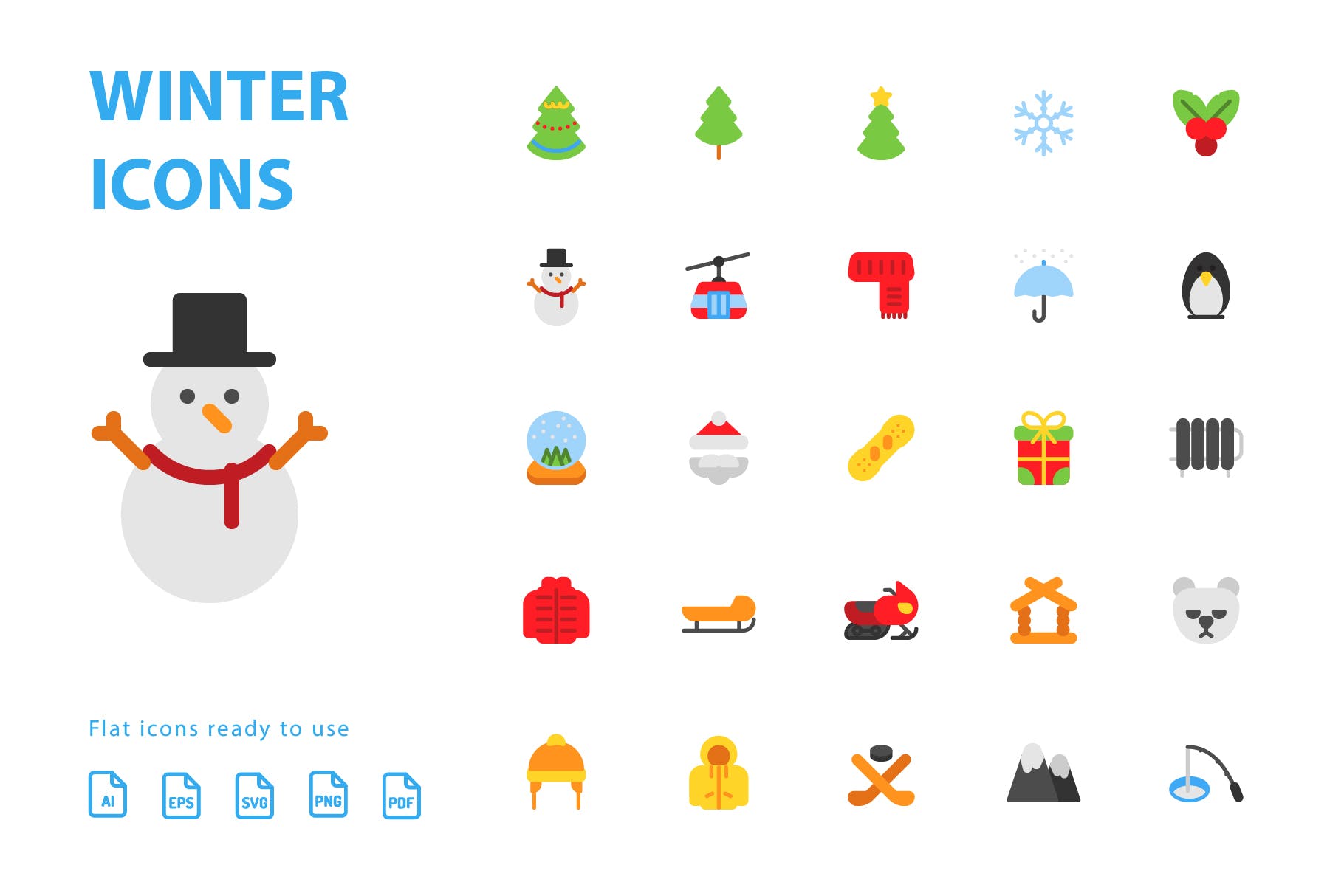 25枚冬天主题扁平设计风格矢量第一素材精选图标v1 Winter Flat Icons插图(2)