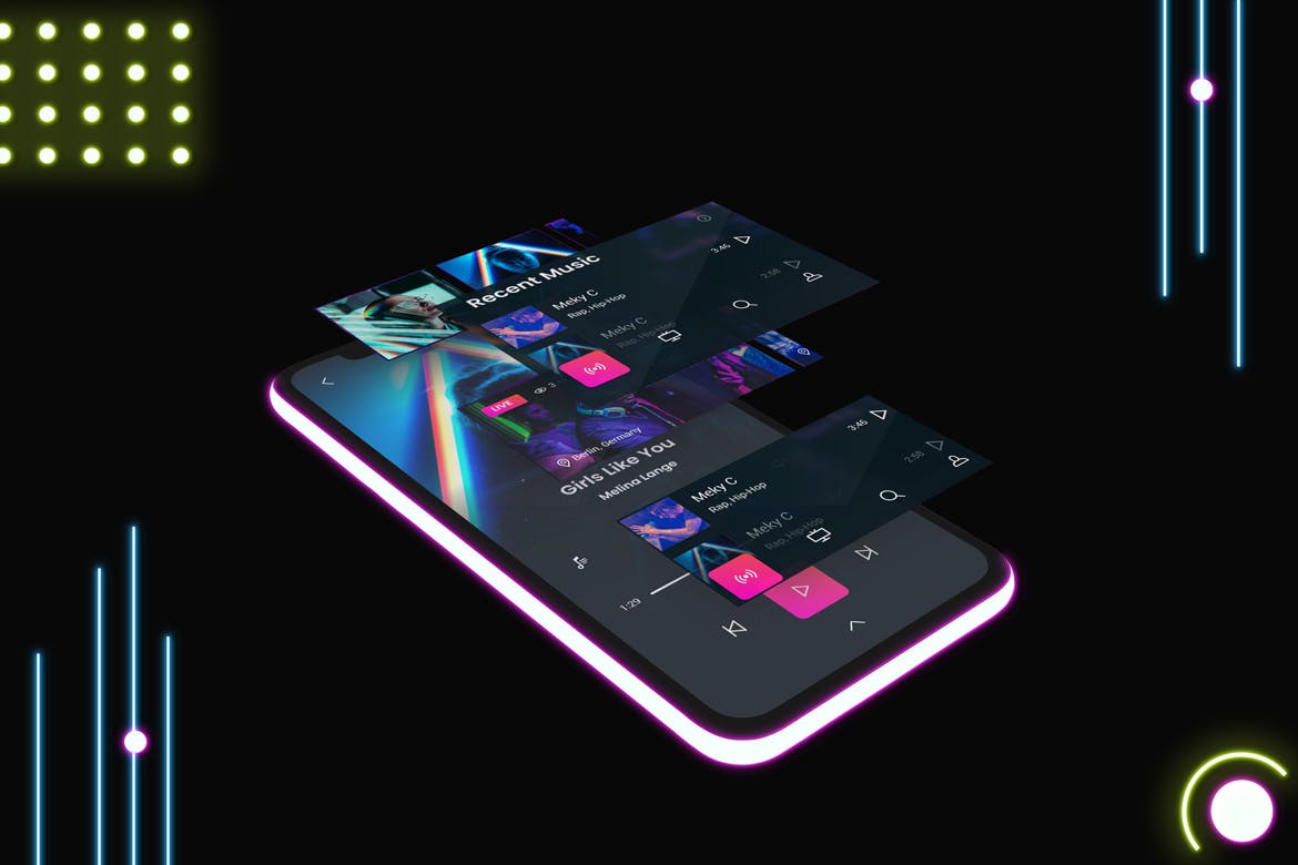 霓虹灯背景iPhone 11手机屏幕预览第一素材精选样机模板v2 Neon iPhone 11 Mockup V.2插图(5)