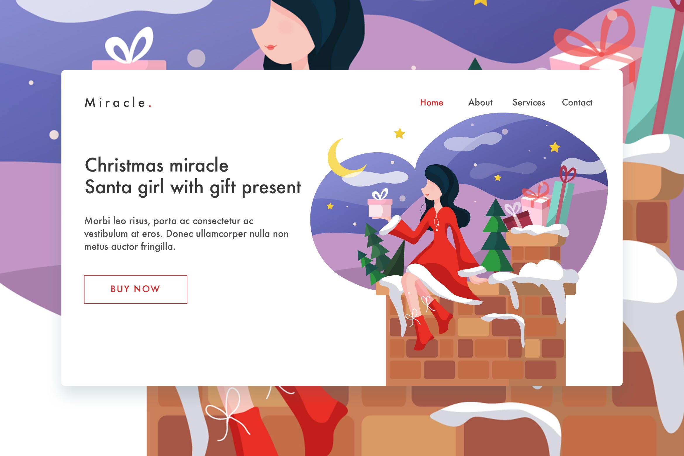 圣诞节礼物赠送主题网站着陆页设计模板v2 Christmas Miracle Santa Girl web template Landing插图
