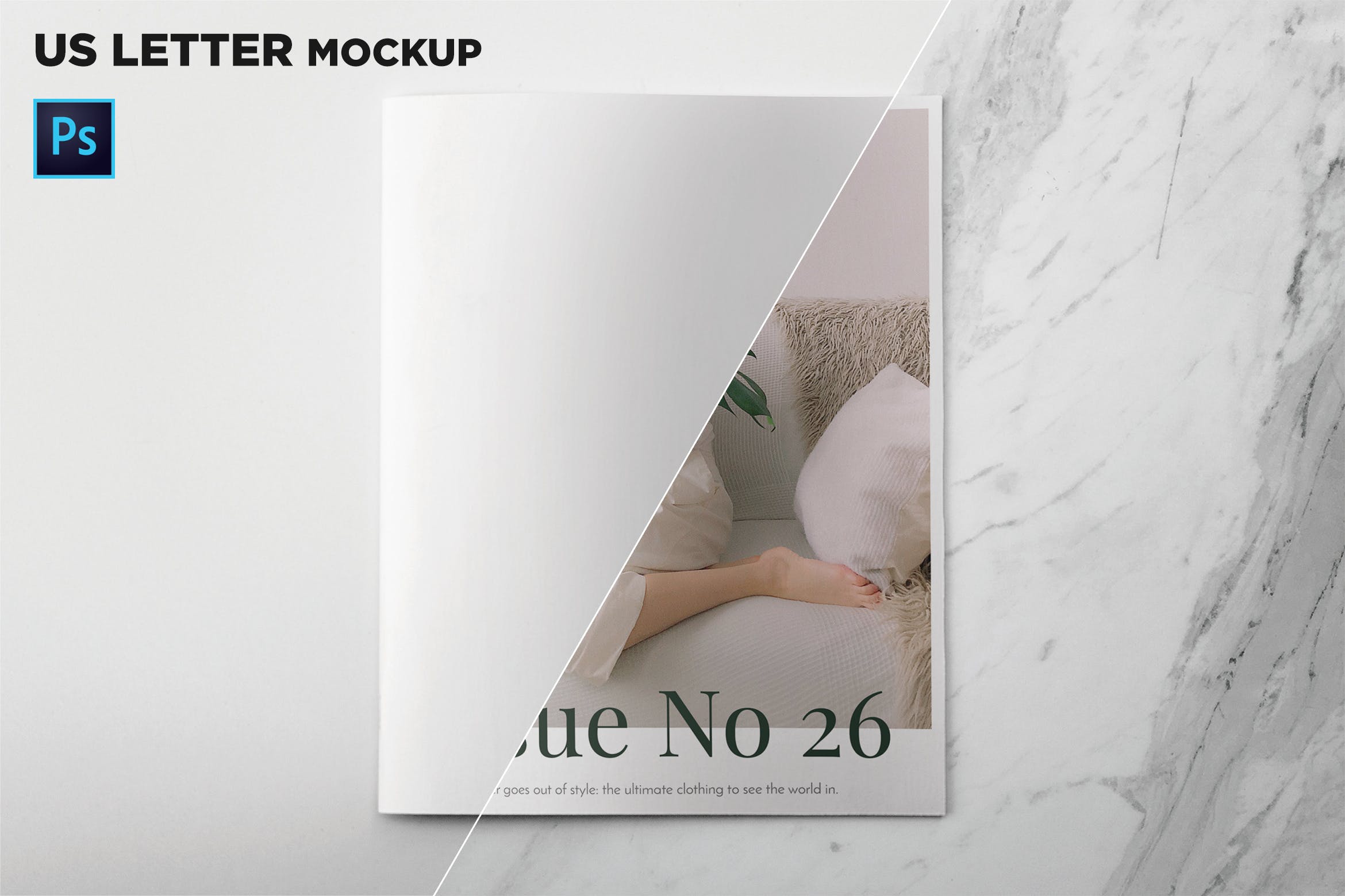 美国信纸规格宣传册顶视图样机第一素材精选 US Letter Cover Brochure Mockup Top View插图