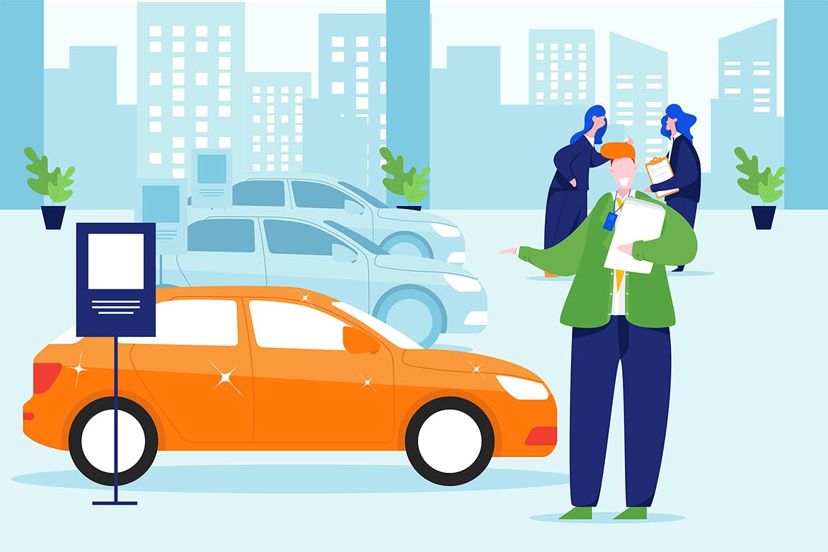 汽车经销商主题矢量插画素材包 Car Dealership Vector Illustration Pack插图4