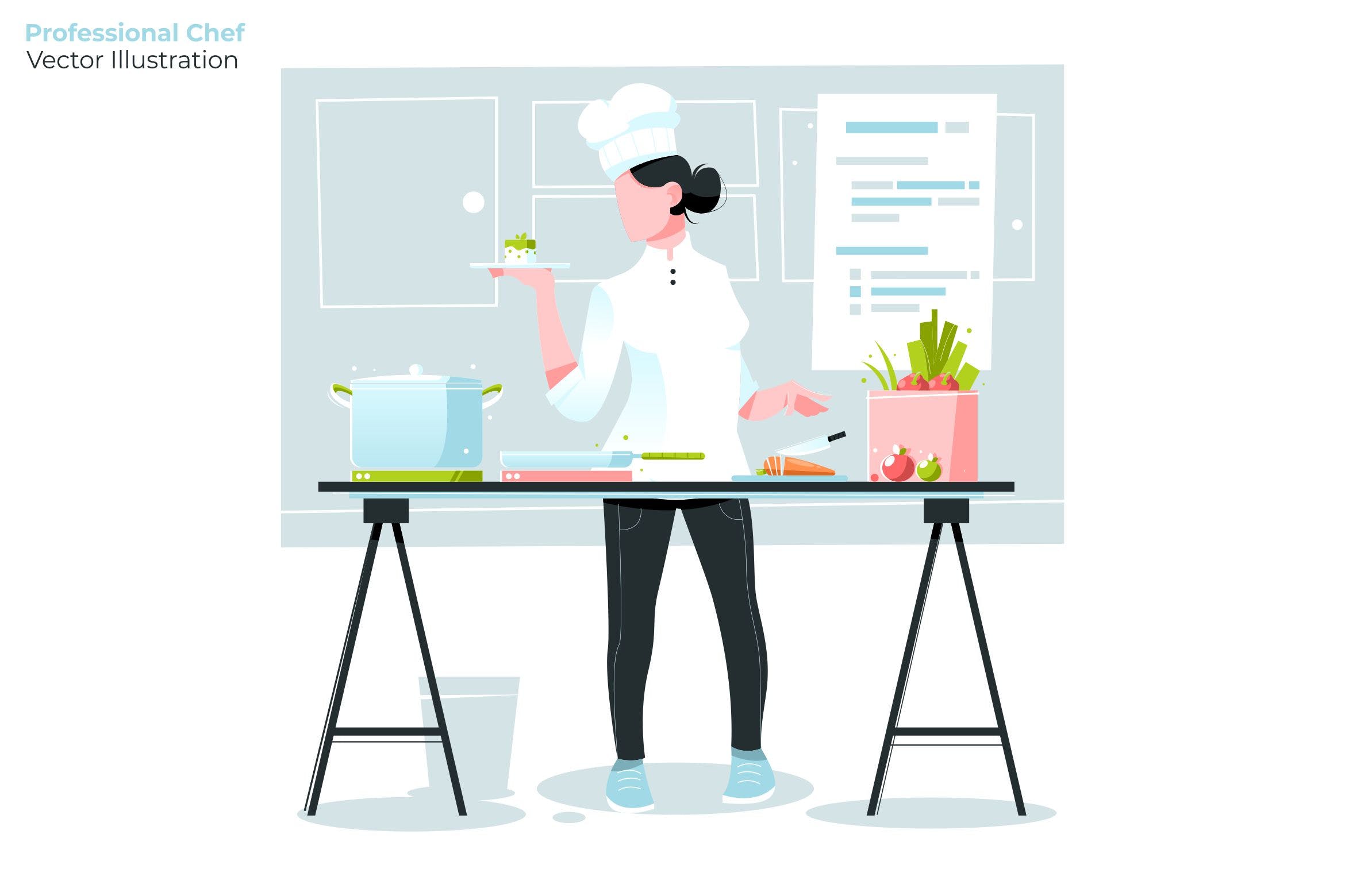 西式厨师烹饪场景矢量插画素材 Professional Chef – Vector Illustration插图