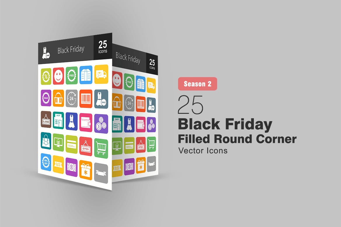 25个黑色星期五主题填充色圆角第一素材精选图标 25 Black Friday Filled Round Corner Icons插图
