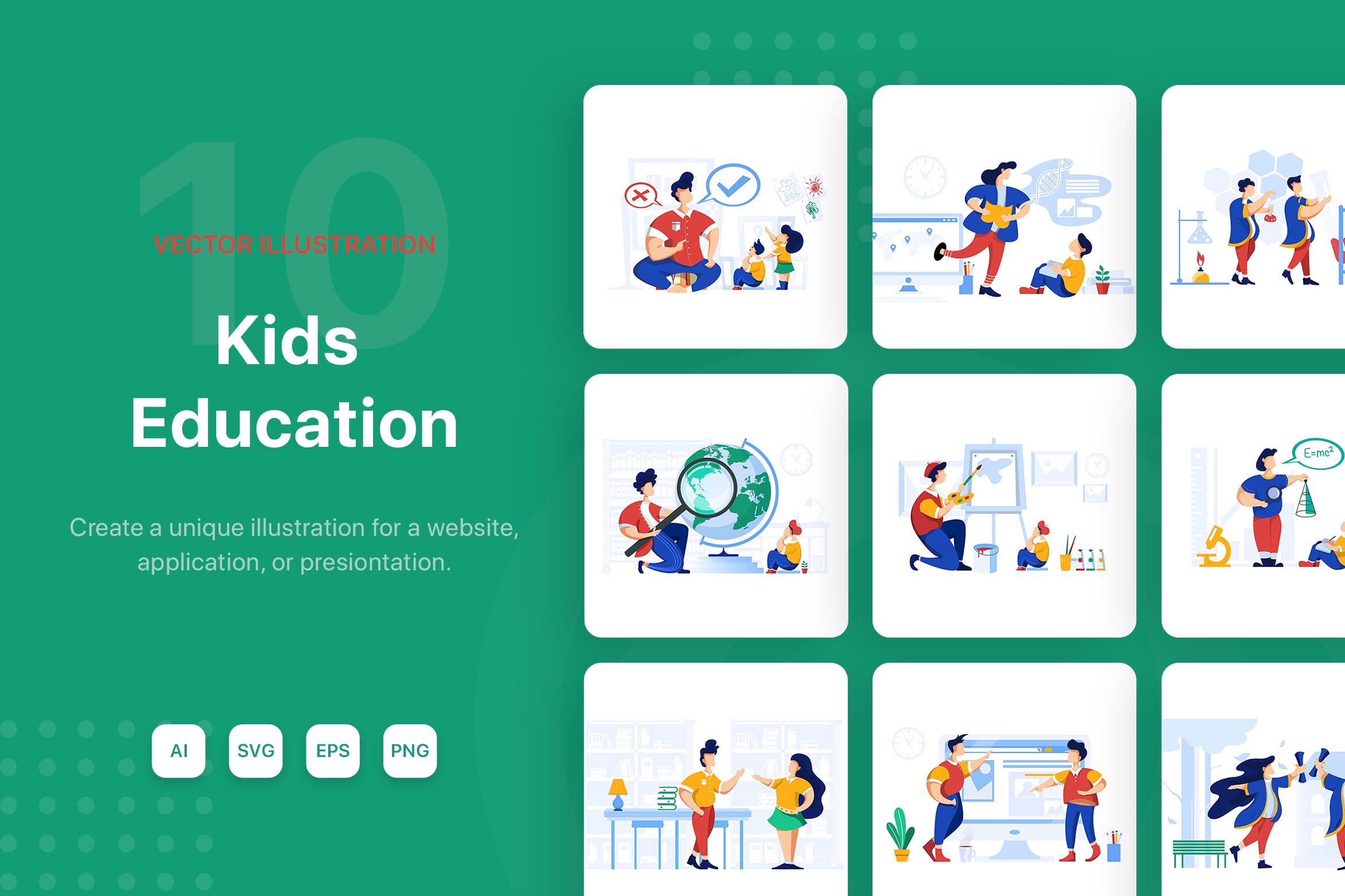 儿童教育主题矢量插画设计素材包 Kids Education Illustration Pack插图