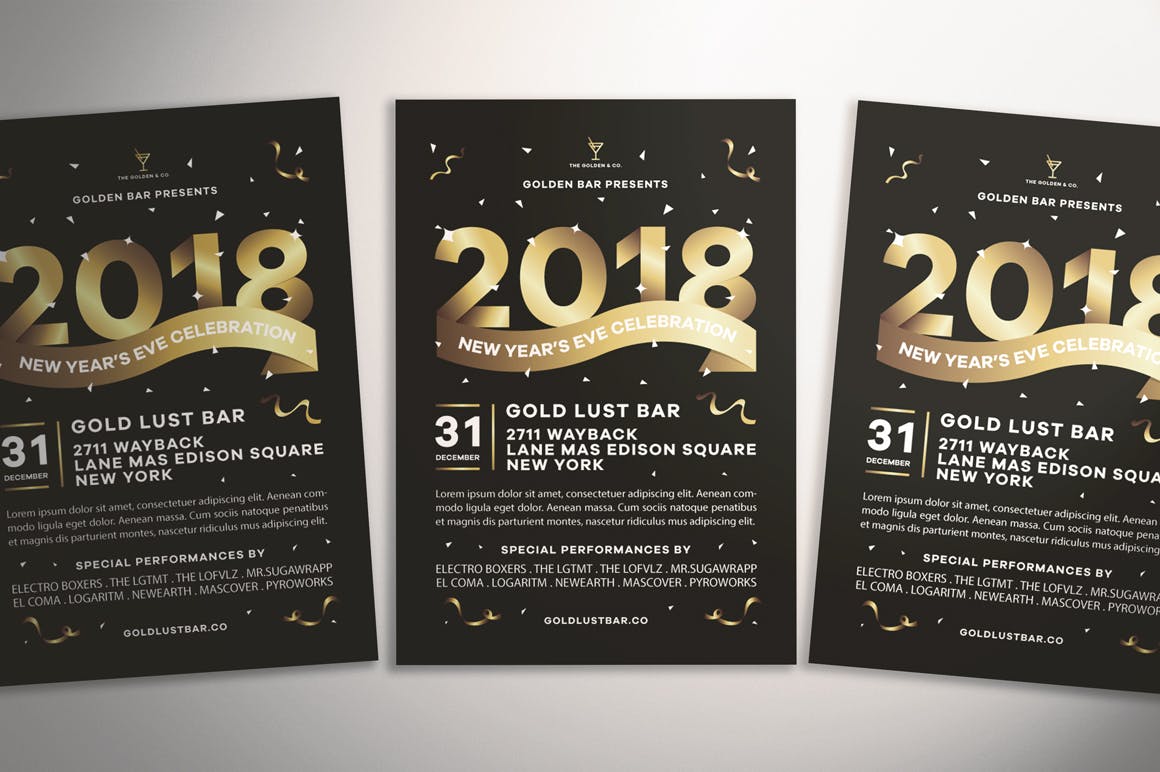 新年前夜金色文字海报传单蚂蚁素材精选PSD模板v1 New Year’s Eve Celebration Flyer插图(3)