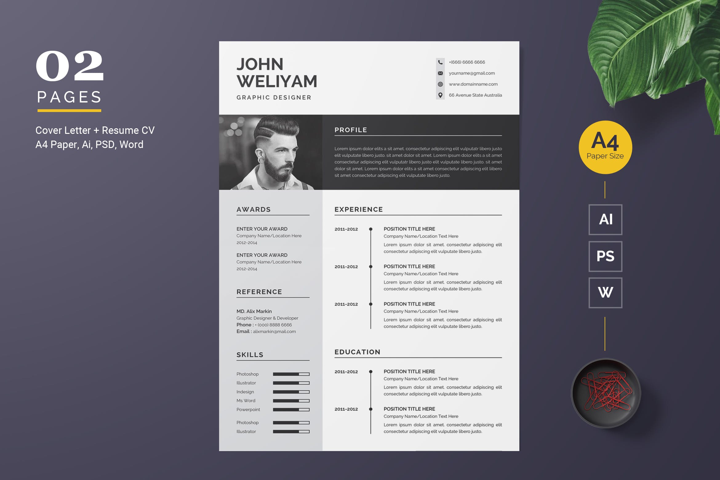 现代简约设计风格设计师电子简历模板 Modern Resume Template插图