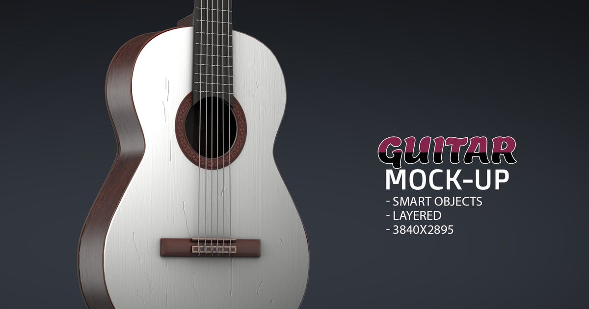 吉他产品外观设计效果图蚂蚁素材精选模板v2 Guitar Face PSD Mock-up插图