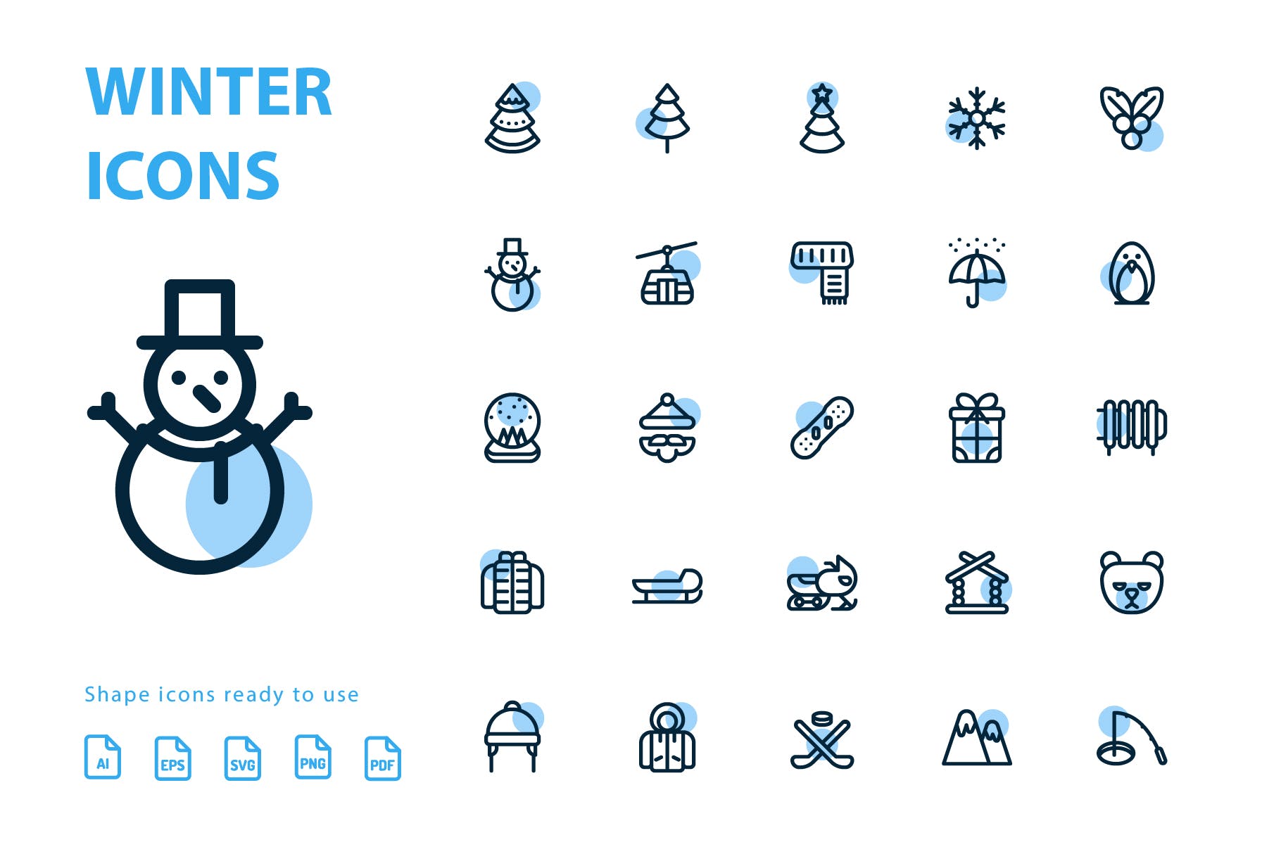 25枚冬天主题矢量阴影蚂蚁素材精选图标v1 Winter Shape Icons插图(2)