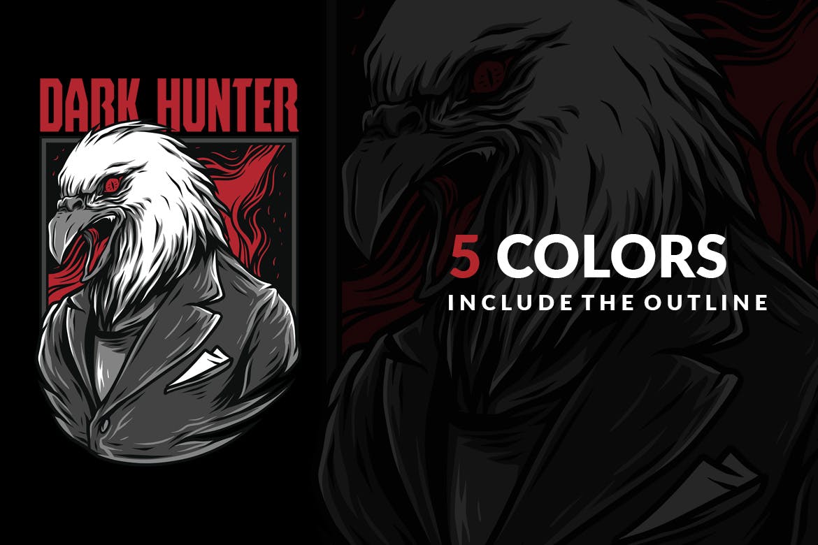 黑暗猎鹰潮牌T恤印花图案第一素材精选设计素材 Dark Hunter插图(3)