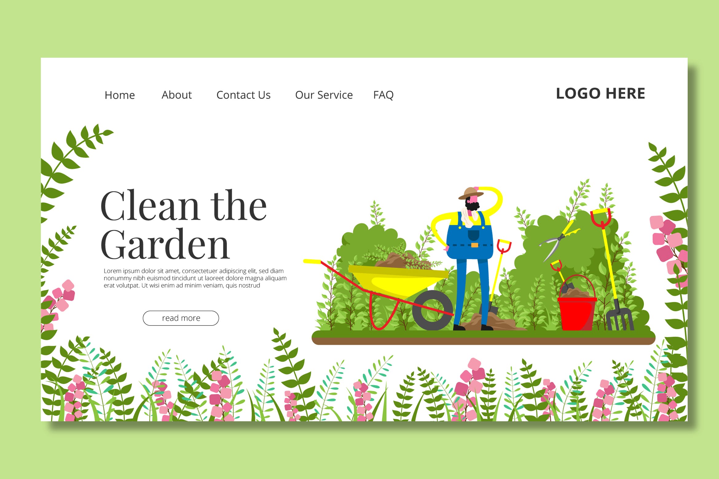 园丁主题矢量插画网站着陆页设计第一素材精选模板 Gardener – Landing Page插图