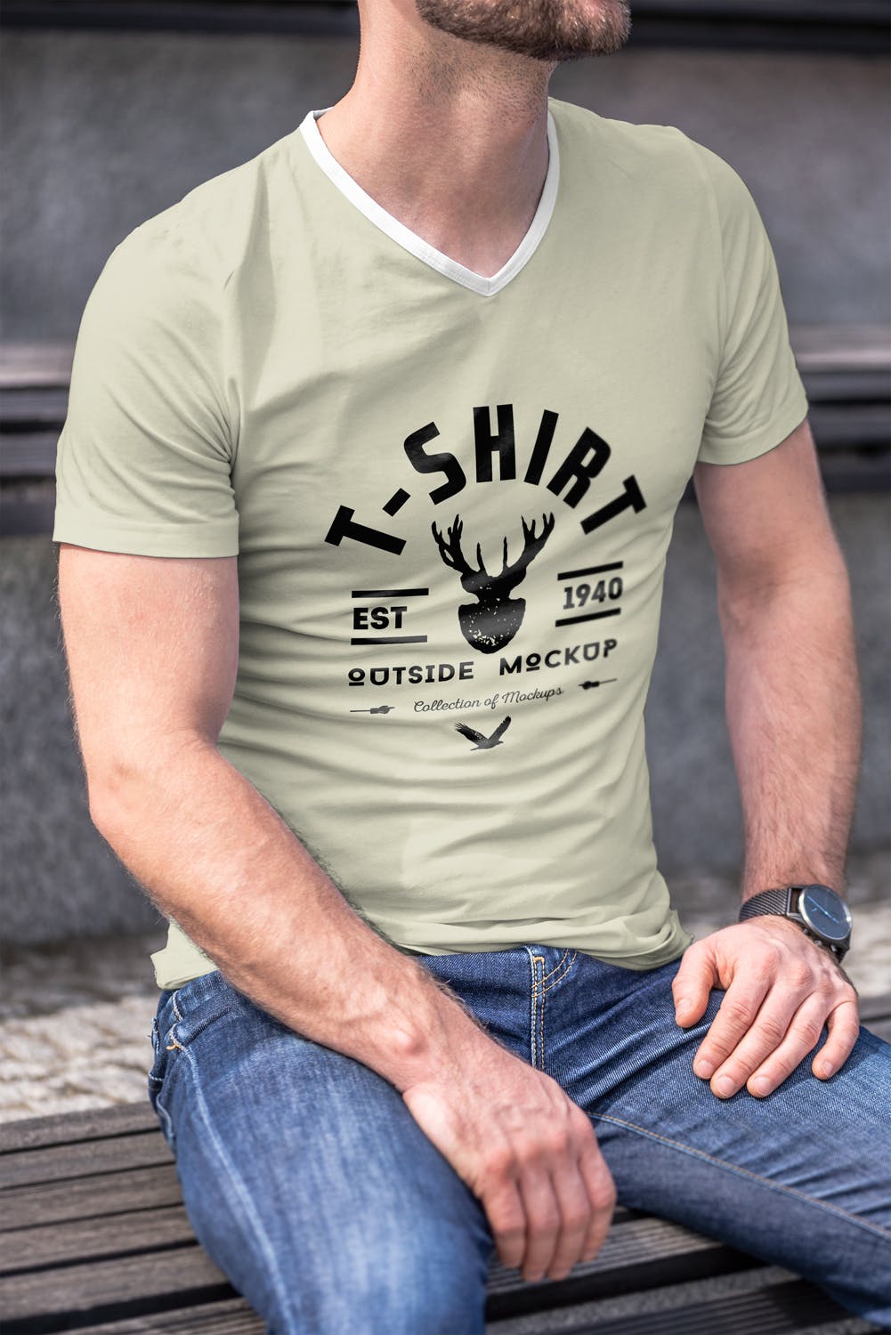 男士印花T恤真实模特上身效果图样机蚂蚁素材精选模板 T-Shirt Mock-up 5插图(8)