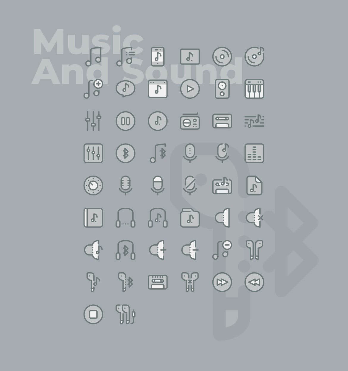50枚音乐&声音主题矢量双色调第一素材精选图标 50 Music and Sound Icons  –  Two Tone Style插图(1)