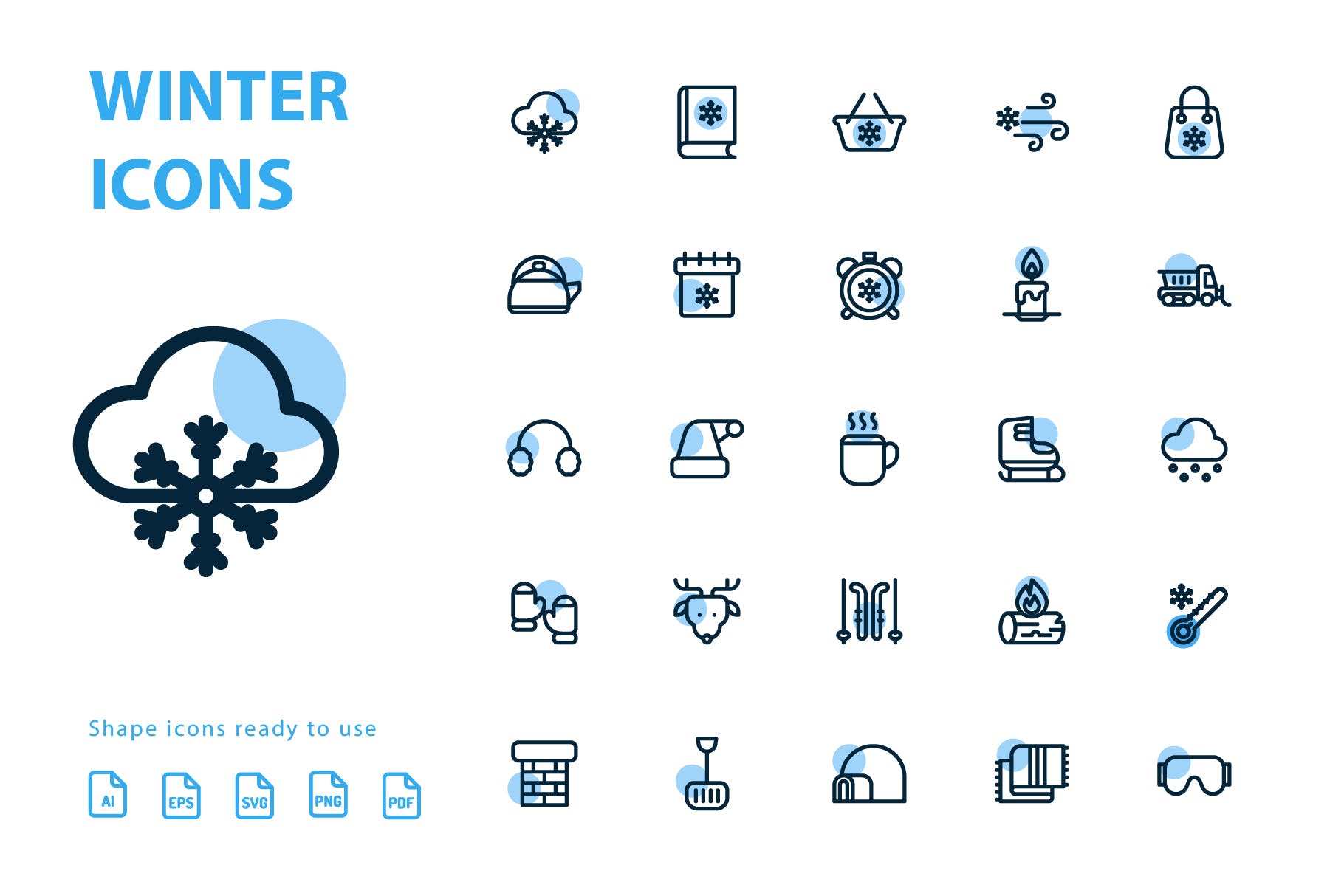 25枚冬天主题矢量阴影第一素材精选图标v2 Winter Shape Icons插图(3)