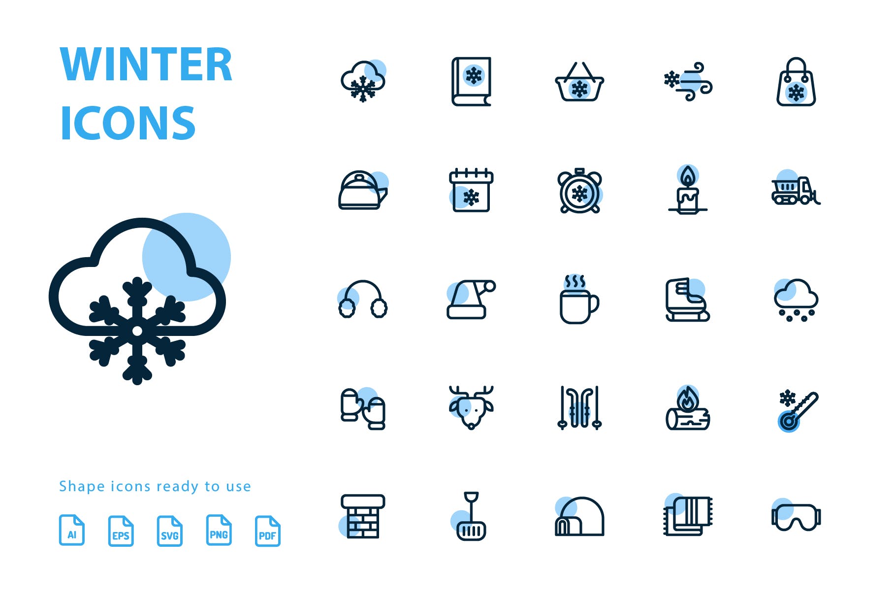 25枚冬天主题矢量阴影蚂蚁素材精选图标v2 Winter Shape Icons插图(3)