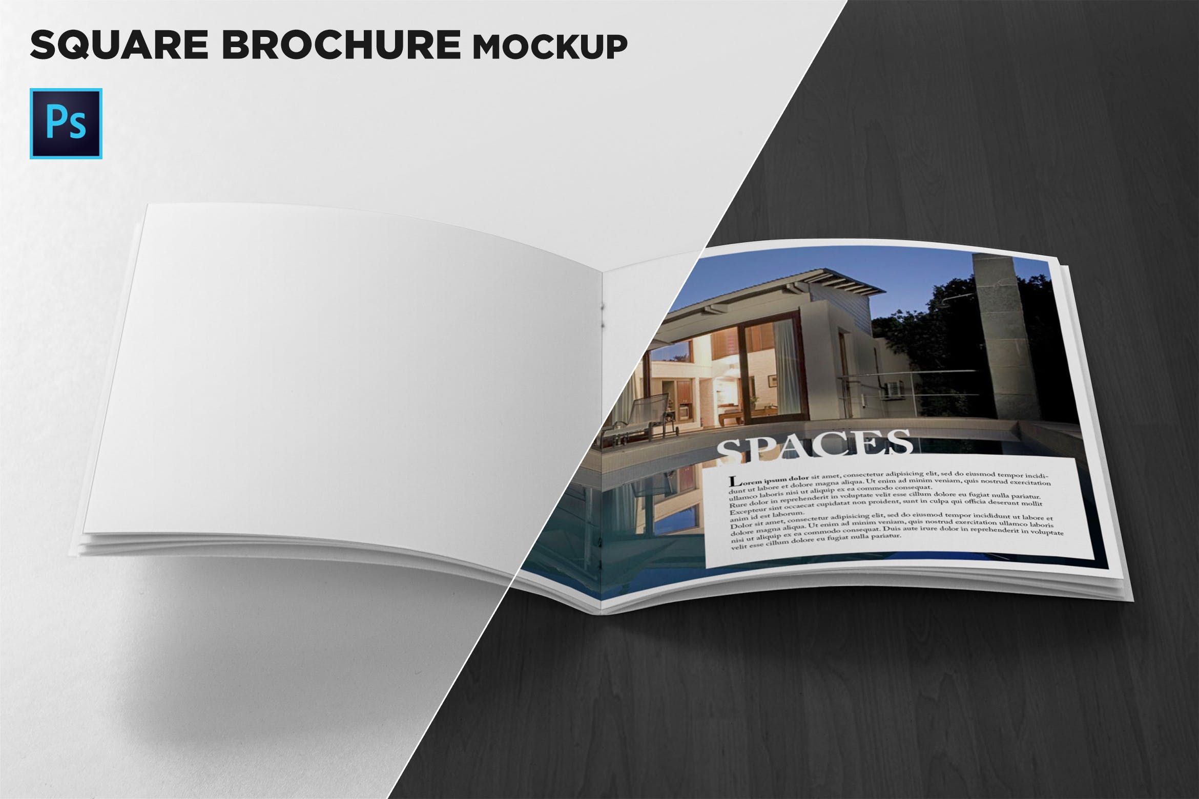 方形画册产品手册内页前视图样机第一素材精选 Square Brochure Open Pages Mockup Front View插图