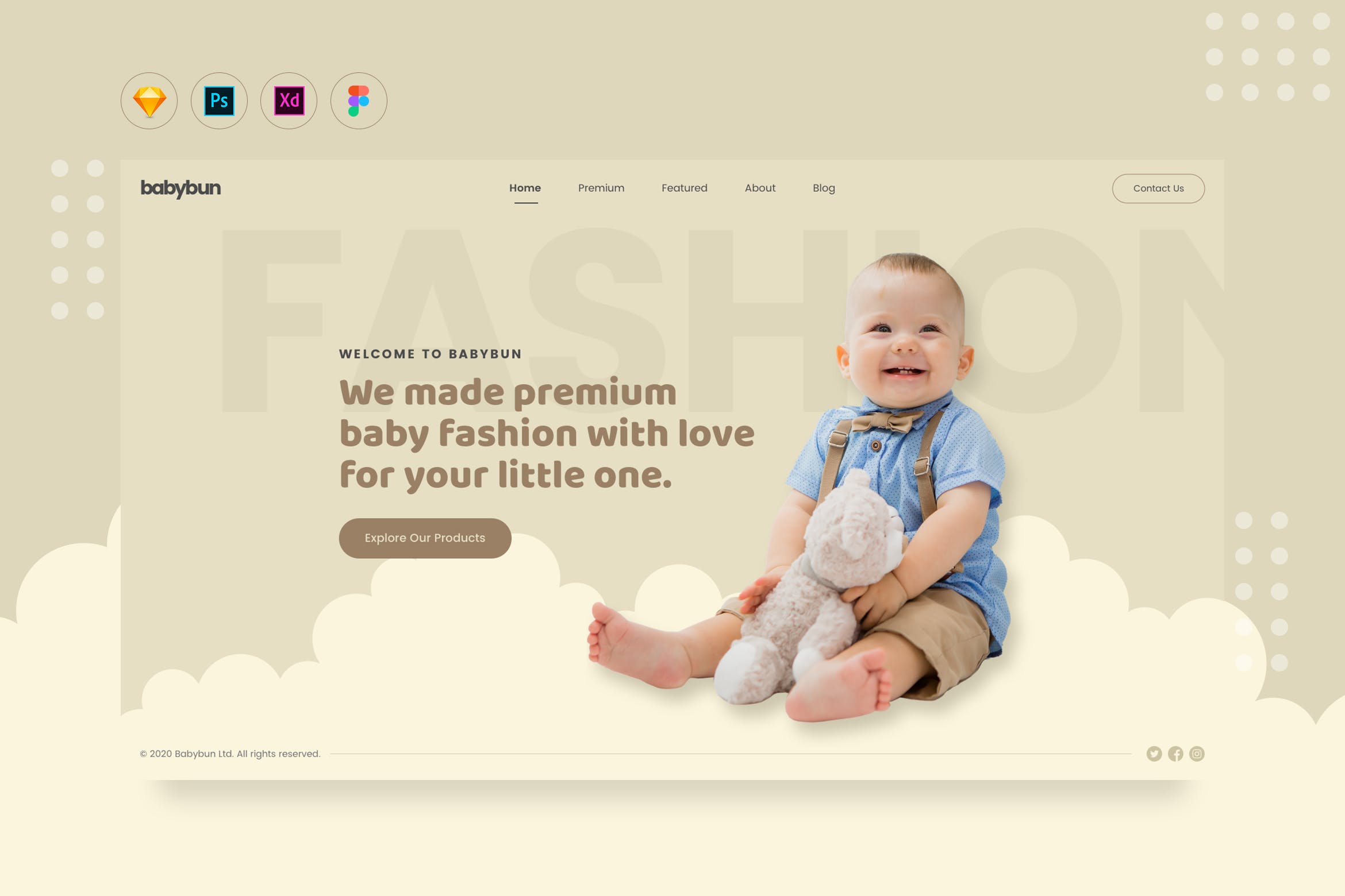 婴儿儿童电商网站着陆页设计蚂蚁素材精选模板 DailyUI.V18 – Baby eCommerce Fashion Web Landing插图