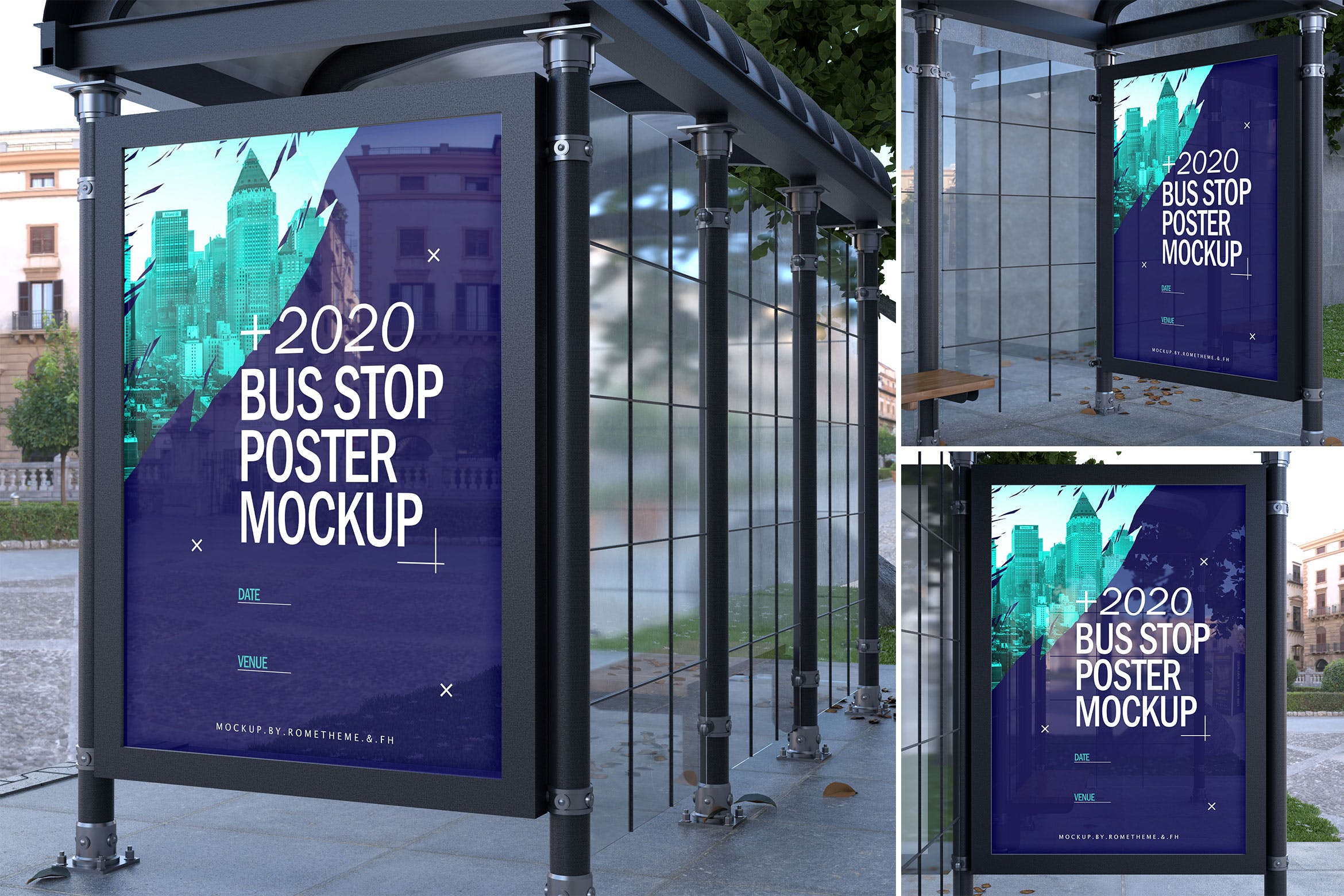 公交巴士站橱窗海报张贴效果图样机第一素材精选 Bus Stop Poster – Mockups FH插图
