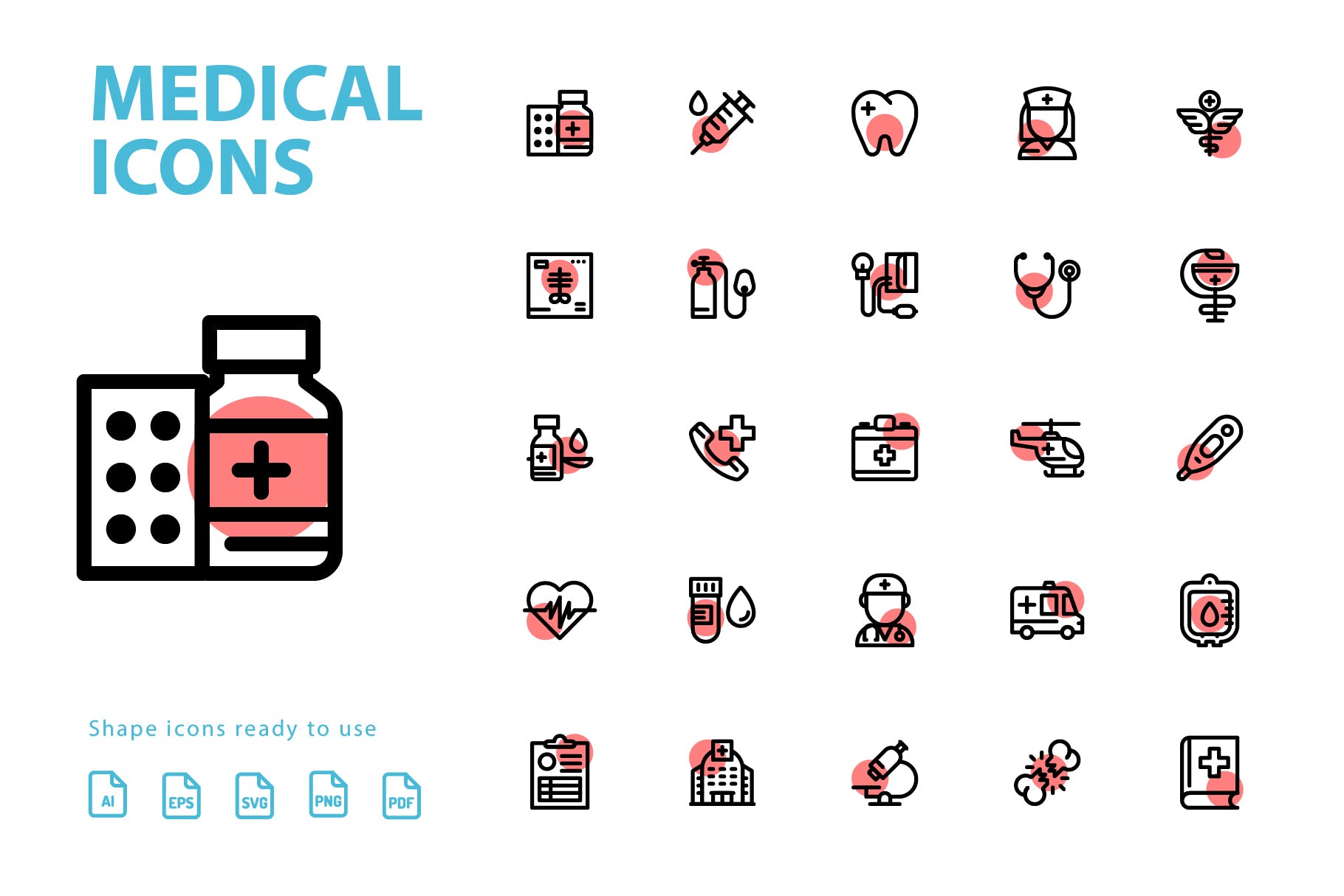 25枚医疗药物主题矢量阴影第一素材精选图标v3 Medical Shape Icons插图(2)