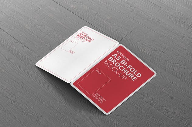 A5尺寸圆角双折页宣传册设计效果图样机第一素材精选 A5 Bi-Fold Brochure Mock-Up – Round Corner插图(3)