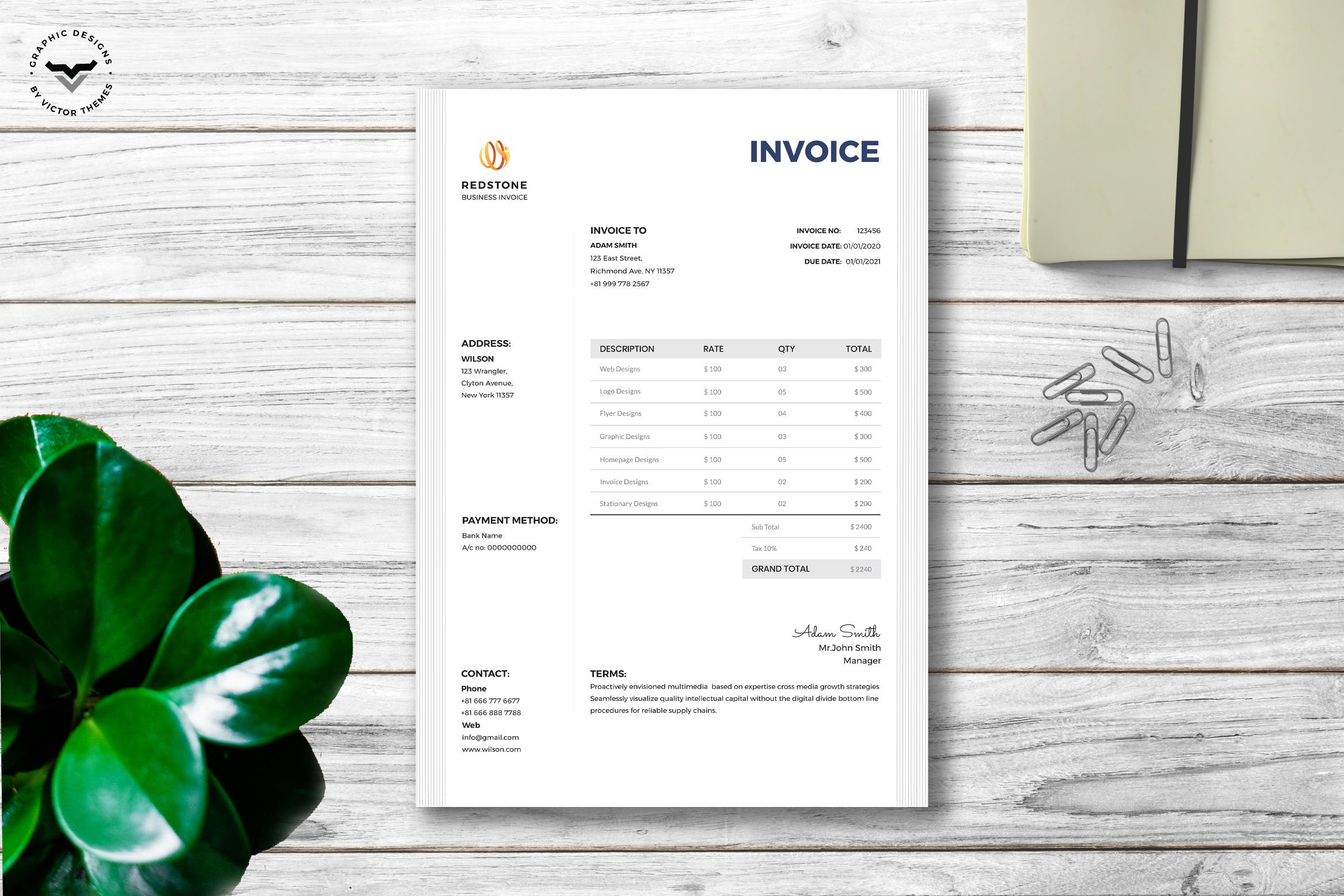 商业服务发票/票据版式设计模板 Business Invoice Template插图