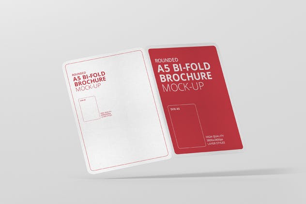 A5尺寸圆角双折页宣传册设计效果图样机第一素材精选 A5 Bi-Fold Brochure Mock-Up – Round Corner插图(2)