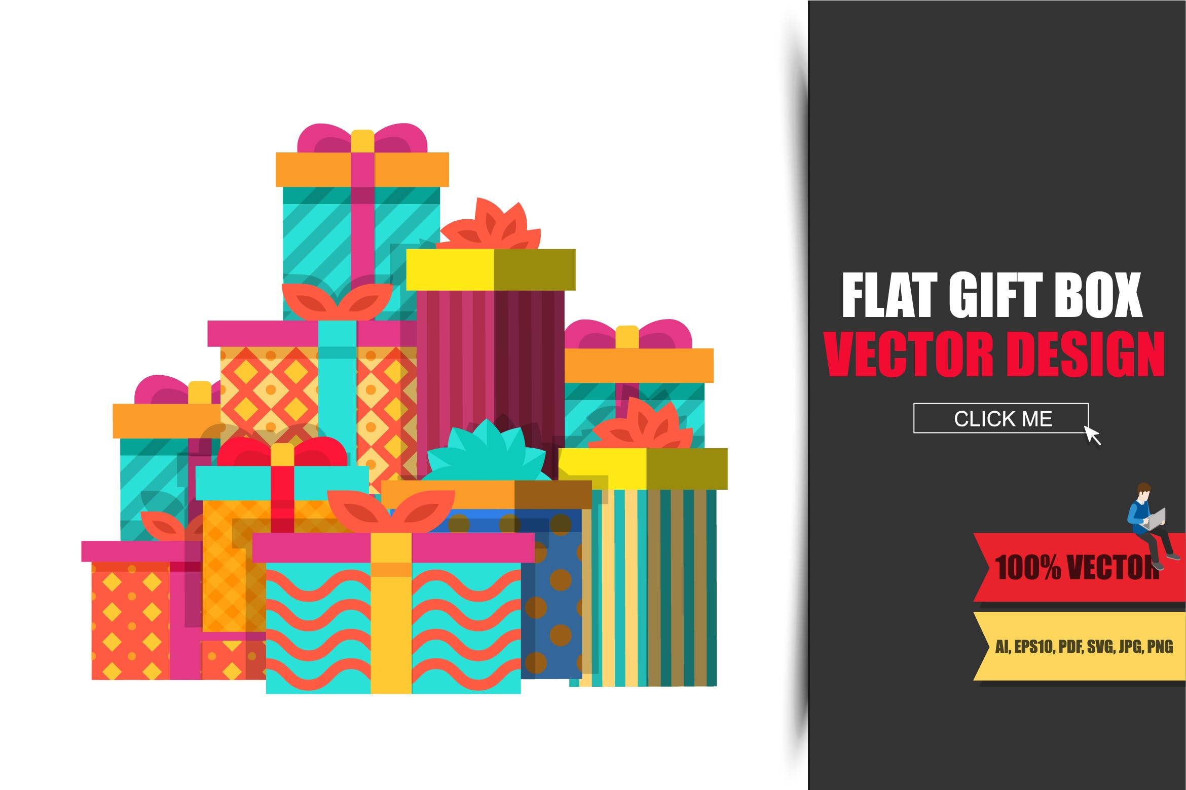 一大摞彩色包装礼盒矢量图形素材 Big Pile of Colorful Wrapped Gift Boxes插图