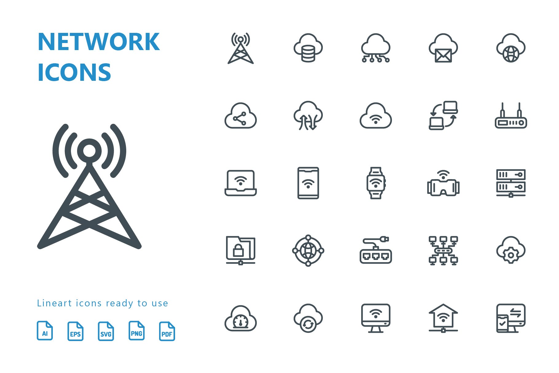 网络科技主题矢量线性蚂蚁素材精选图标 Network Lineart Icons插图(1)