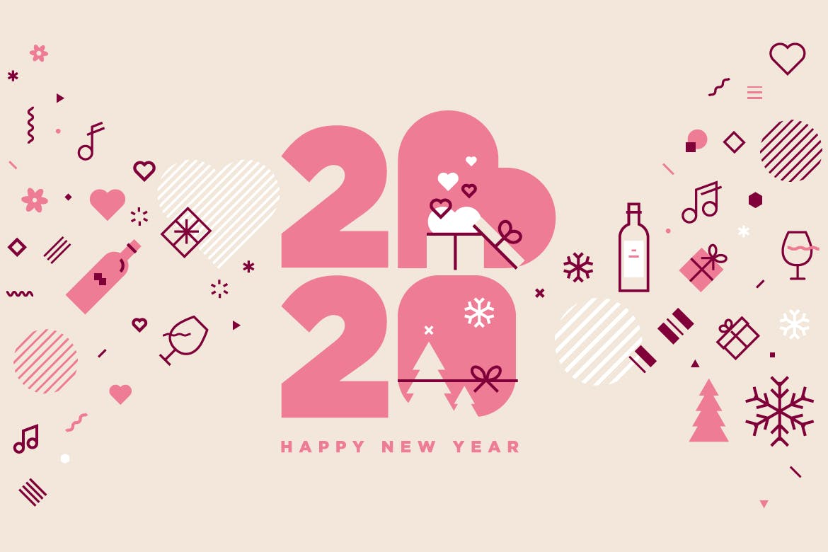 2020新年贺卡矢量大洋岛精选模板v7 Happy New Year 2020 greeting card插图1