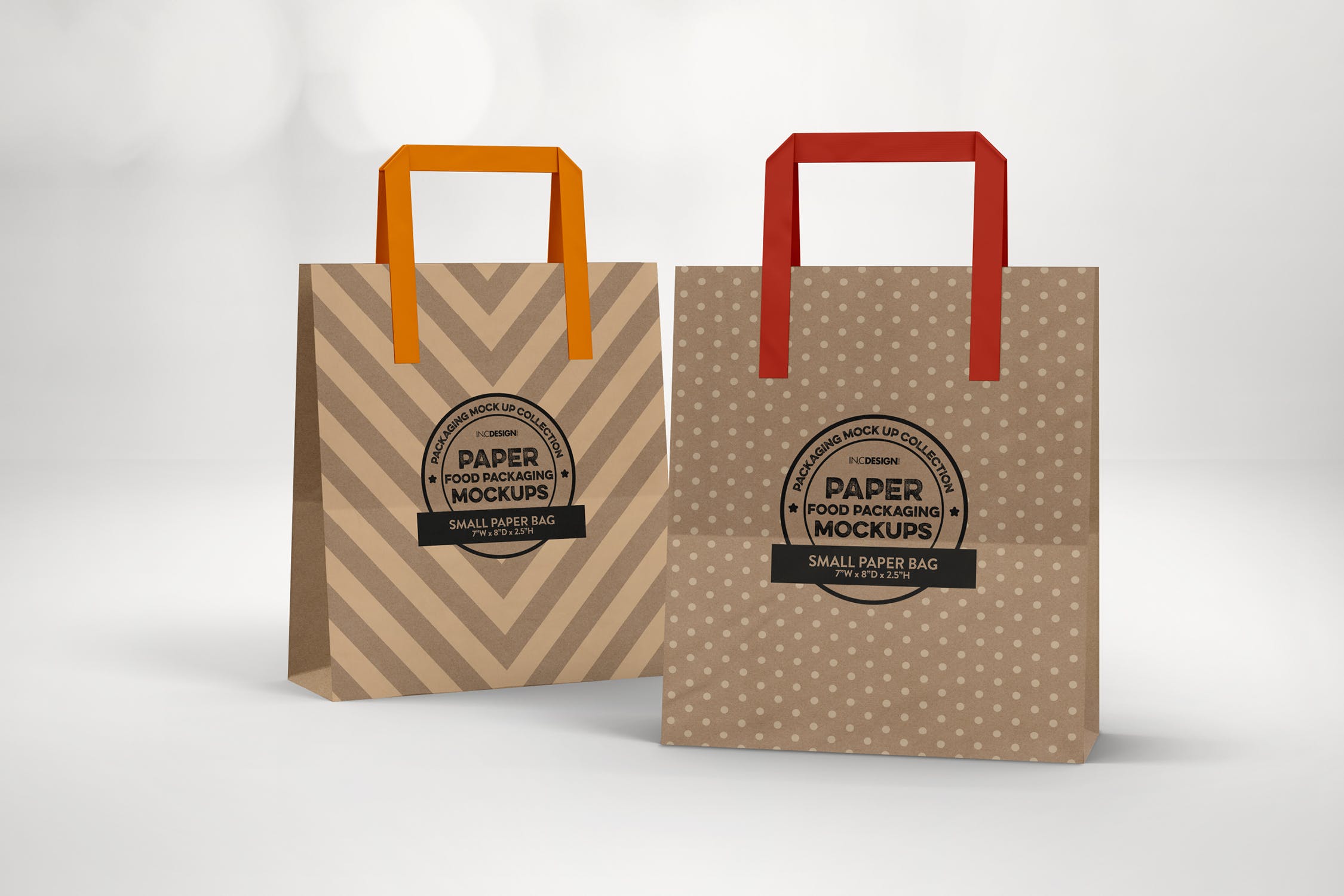 购物纸袋外观设计效果预览第一素材精选 Small Bags with Flat Handles Packaging Mockup插图(2)