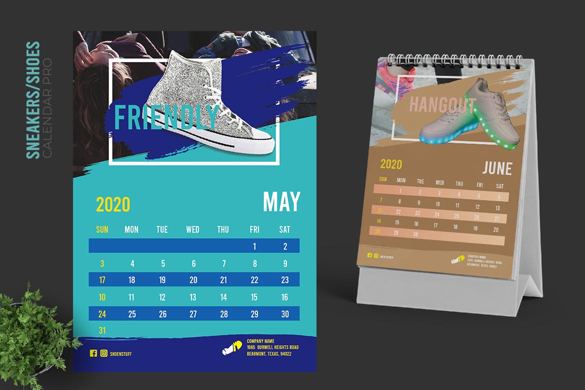 2020年运动品牌定制竖版活页台历设计模板 2020 Colorful Sneakers Sport Shoes Calendar Pro插图3