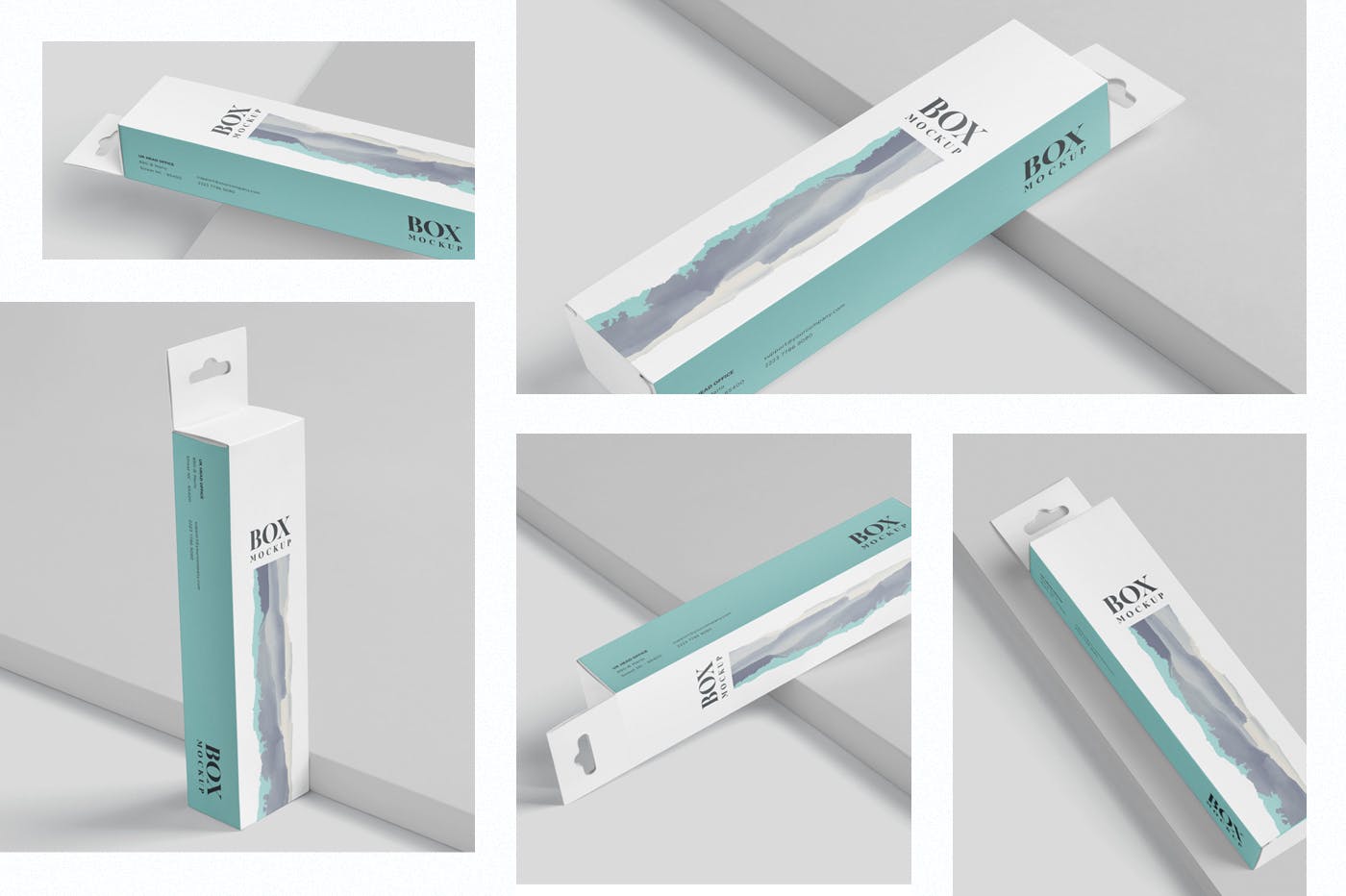 超薄矩形长条包装盒外观设计效果图蚂蚁素材精选 Box Mockup PSDs – High Slim Rectangle Size Hanger插图(1)