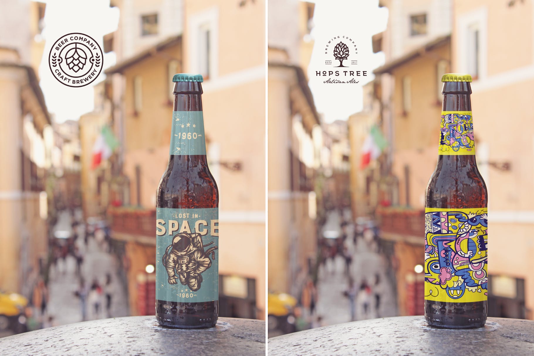 背景虚化场景啤酒瓶设计效果图蚂蚁素材精选 Vertical Beer Mockup插图(3)