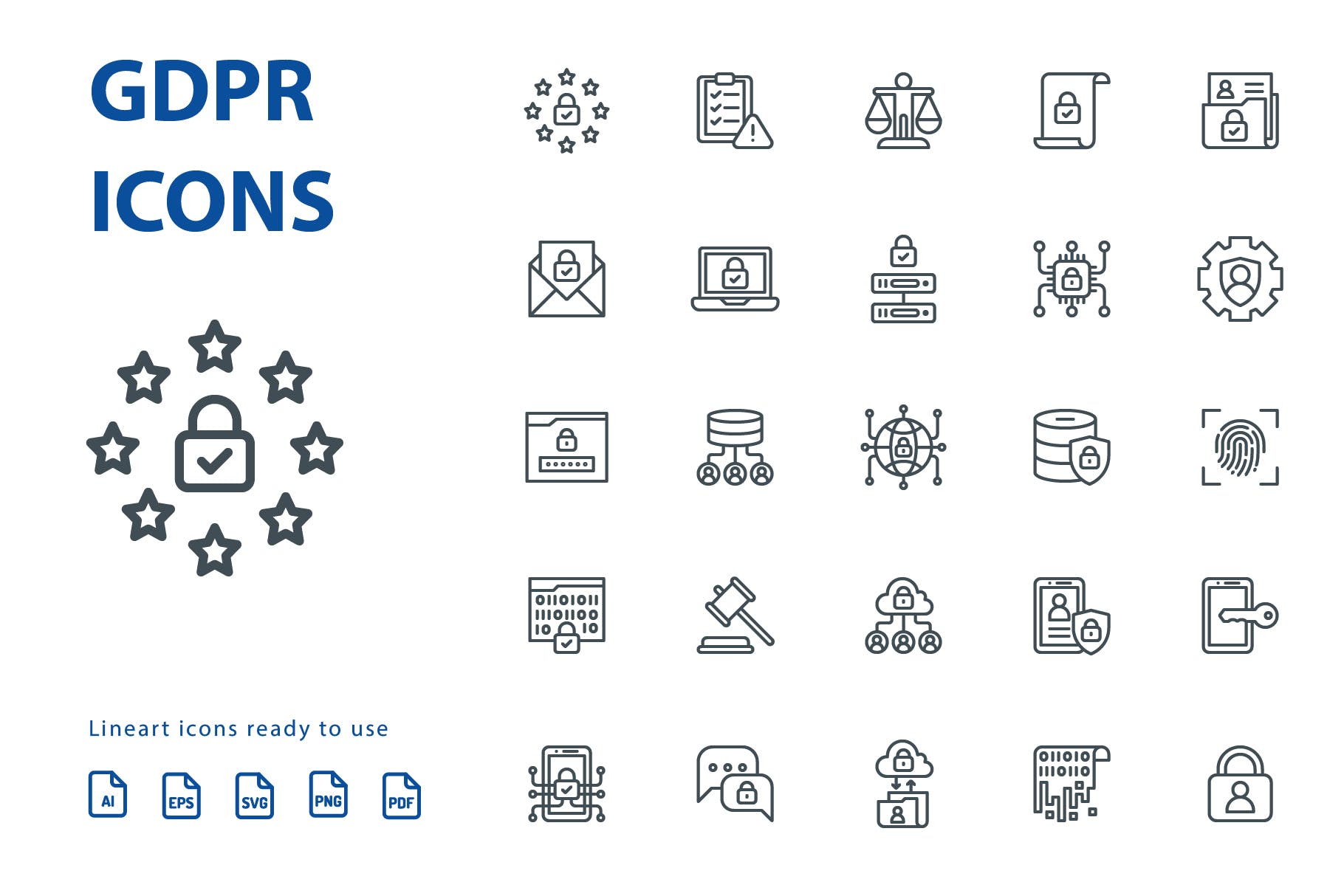 25枚GDPR通用数据保护条例主题线性蚂蚁素材精选图标 GDPR Lineart插图(1)