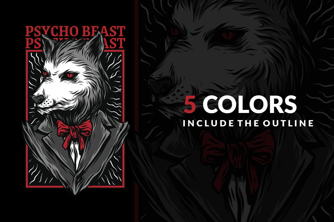 精神病野兽潮牌T恤印花图案第一素材精选设计素材 Psycho Beast插图(3)