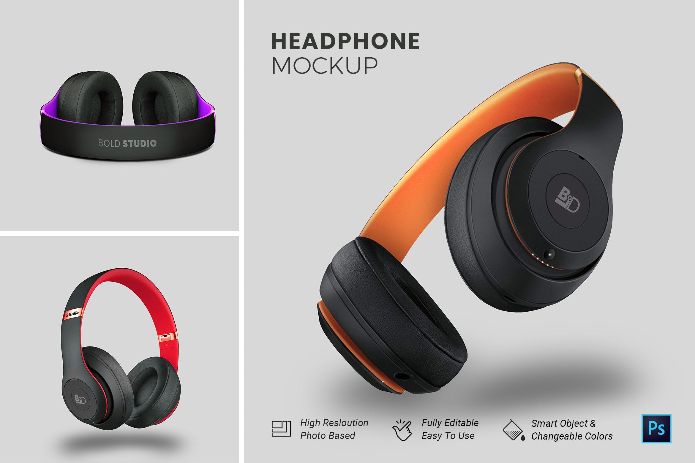 头戴式耳机设计效果图第一素材精选样机模板 HeadPhone Mockup插图