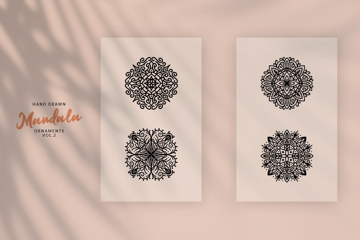 手工绘制曼陀罗花卉矢量图案素材v2 Hand Drawn Mandala Ornaments Vol.2插图(3)