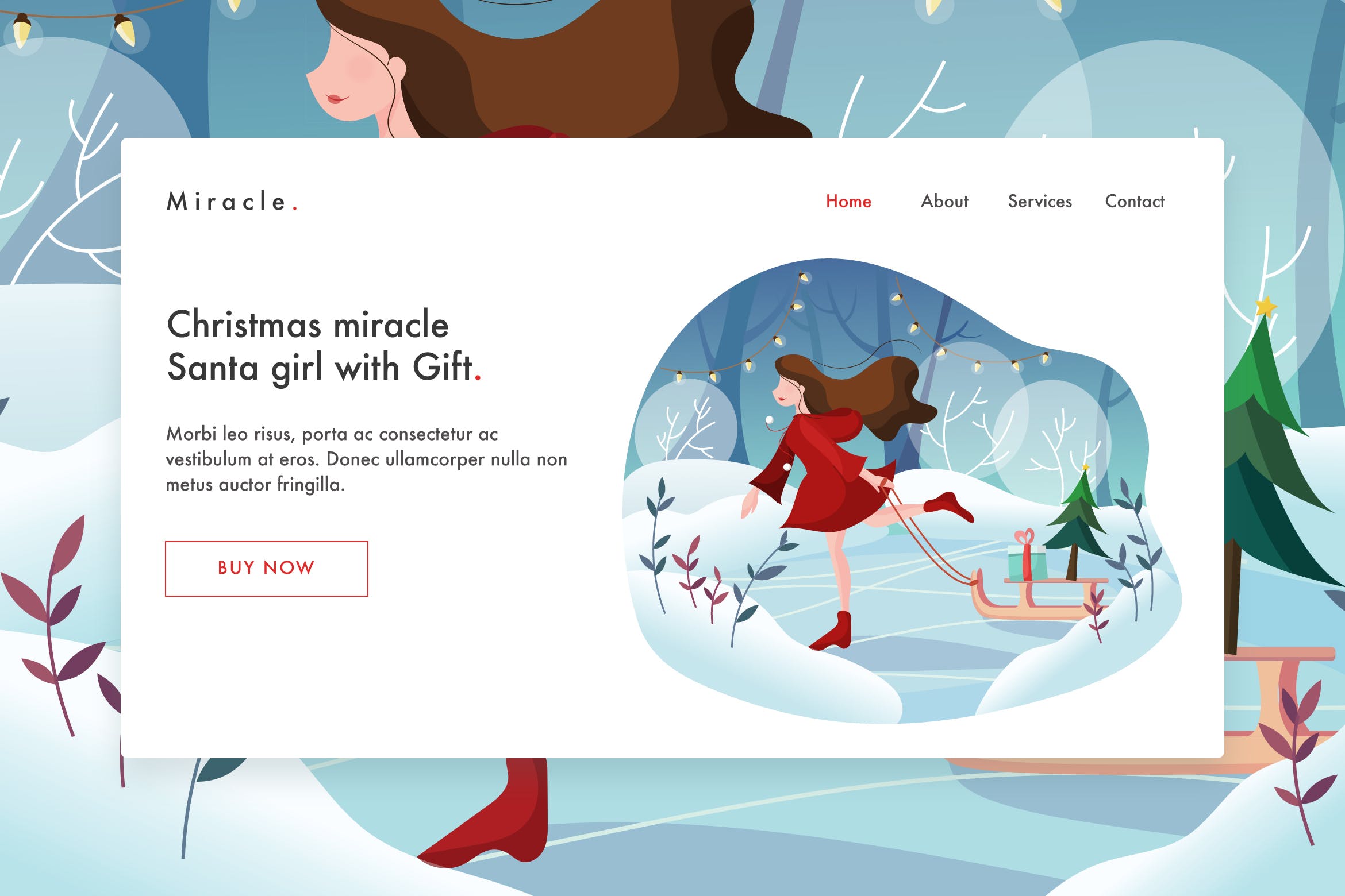 圣诞节礼物主题网站设计矢量插画素材v2 Santa girl with gift Vector Illustration Landing插图