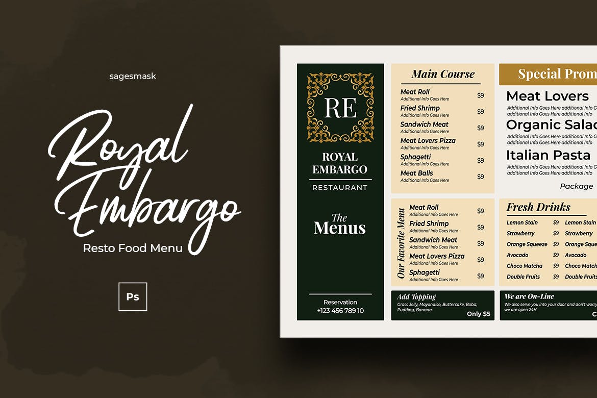 复古奢华西餐厅第一素材精选菜单模板 Food Menu Royal Resto插图