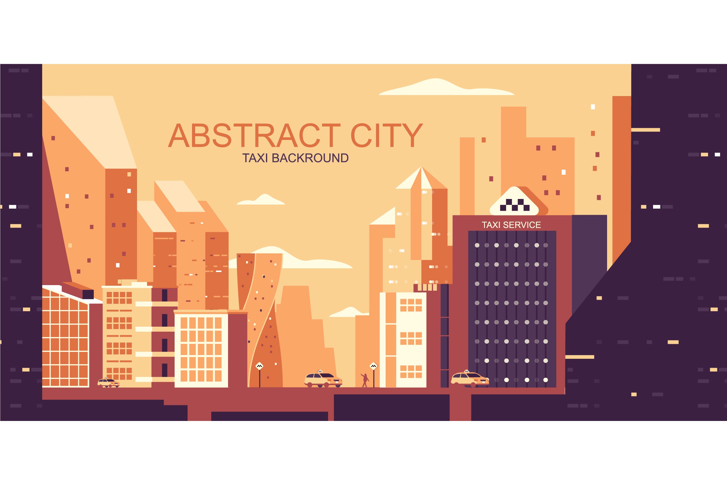 城市交通主题网站Header设计矢量插画第一素材精选 Taxi City Vector Illustration Header Website插图