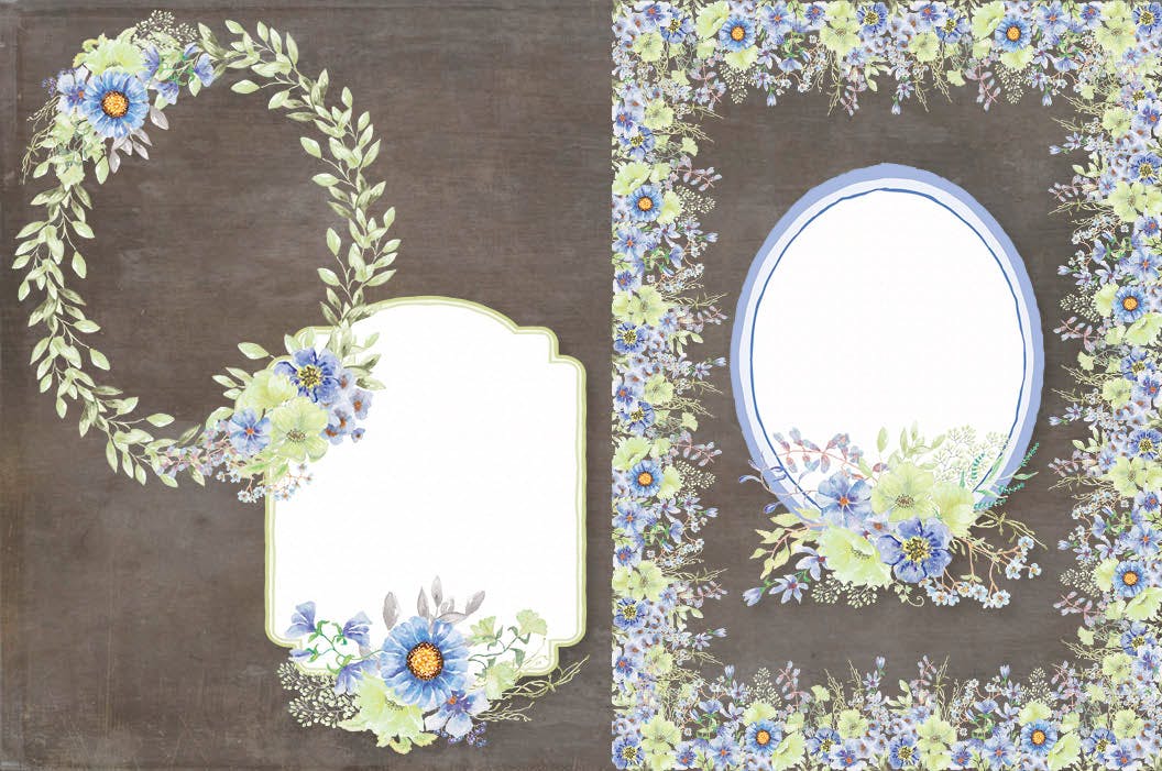 忧郁蓝水彩手绘花卉第一素材精选设计素材 “Moody Blue” Watercolor Bundle插图(5)