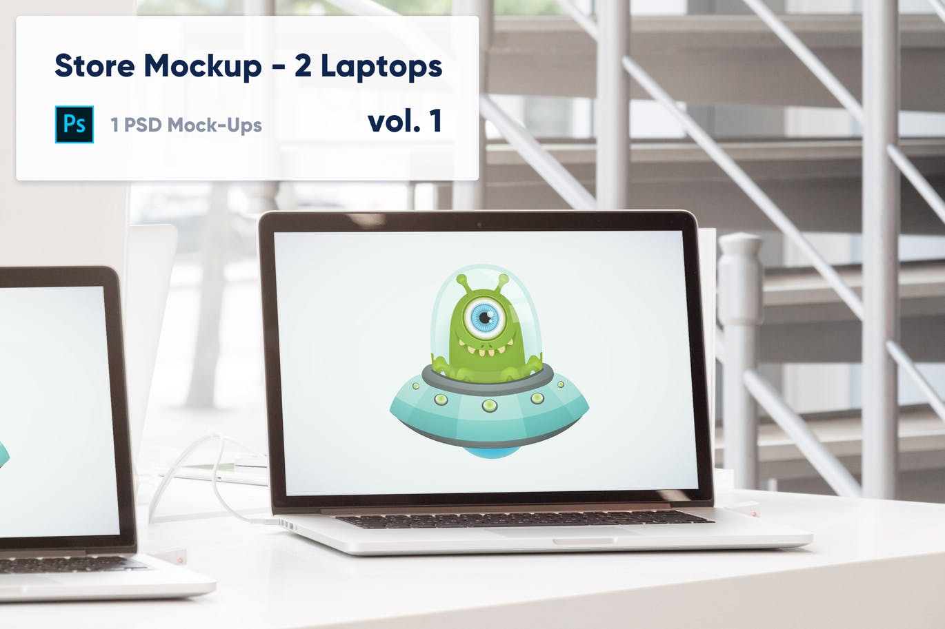 零售店场景笔记本电脑屏幕预览第一素材精选样机模板v1 Laptops Mockup in the Store – Vol. 1插图