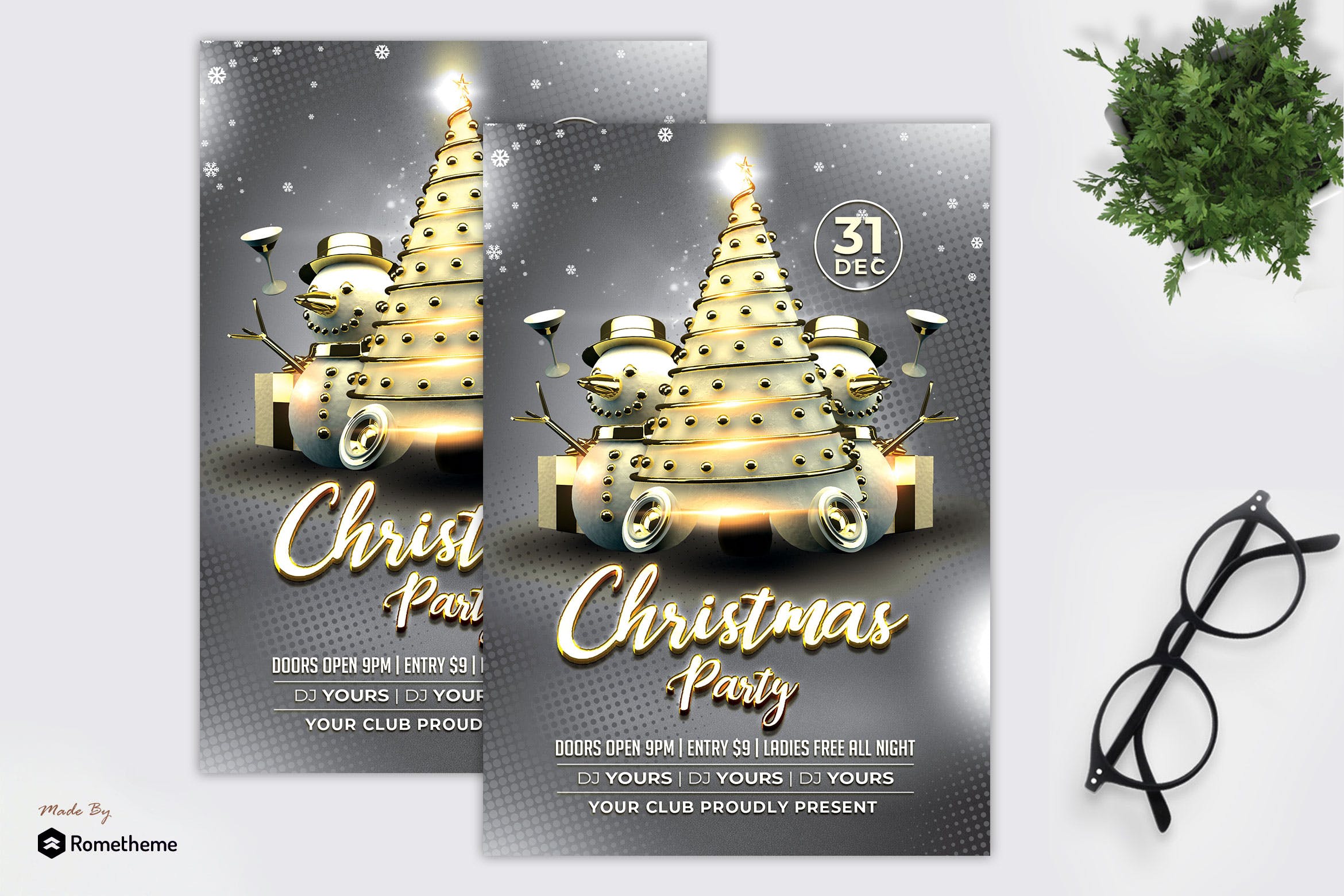 白金设计风格圣诞节派对邀请海报传单第一素材精选PSD模板 Christmas Whitegold Party Flyer MR插图