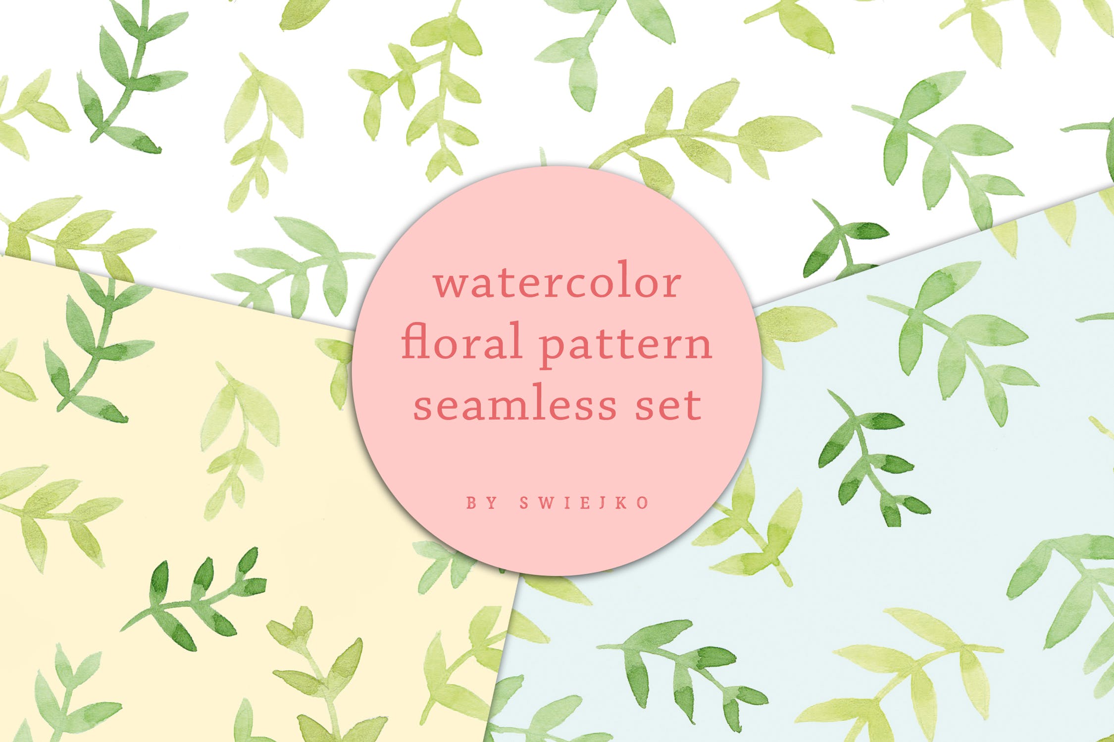 水彩花卉无缝图案背景第一素材精选 Delicate Flowers – seamless watercolor pattern set插图(2)