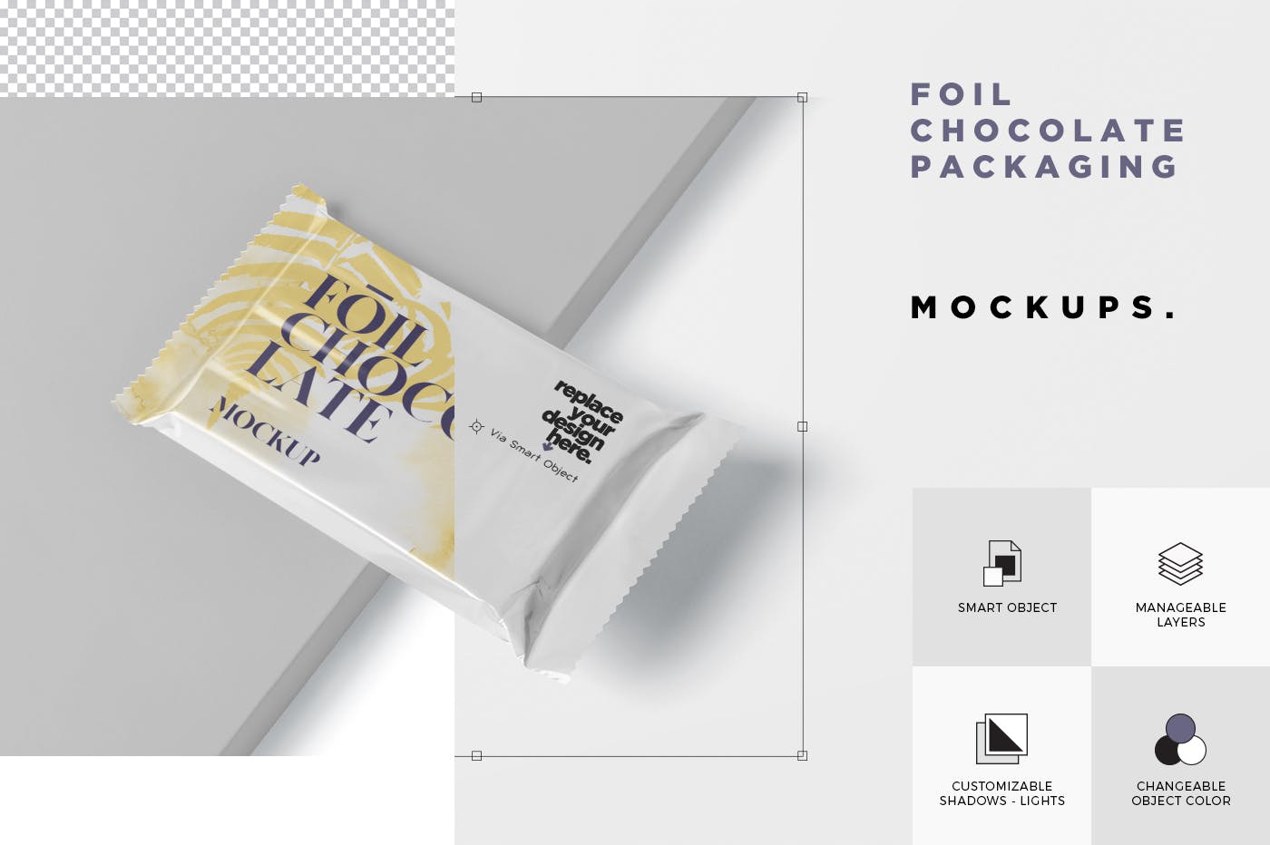 巧克力超薄铝箔纸包装设计效果图大洋岛精选 Foil Chocolate Packaging Mockup – Slim Size插图5