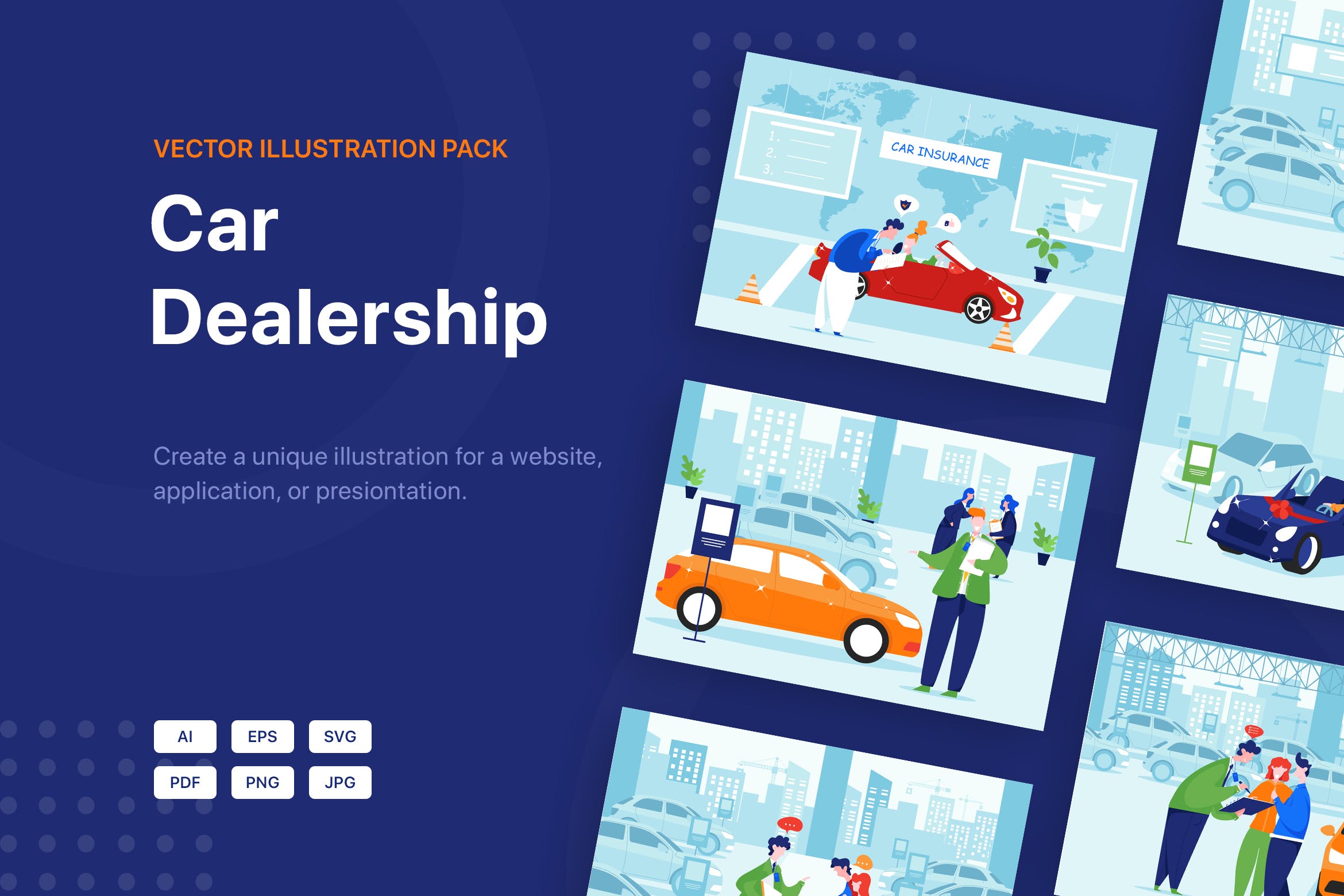 汽车经销商主题矢量插画素材包 Car Dealership Vector Illustration Pack插图