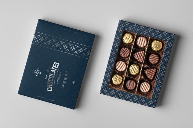 巧克力包装盒外观设计图蚂蚁素材精选模板 Box Of Chocolates Mock-up插图(9)