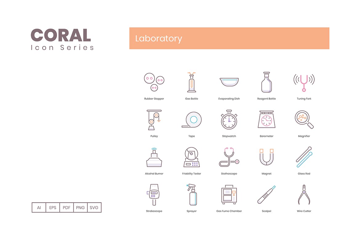 Coral系列-实验室主题矢量大洋岛精选图标 Laboratory Icons – Coral Series插图4