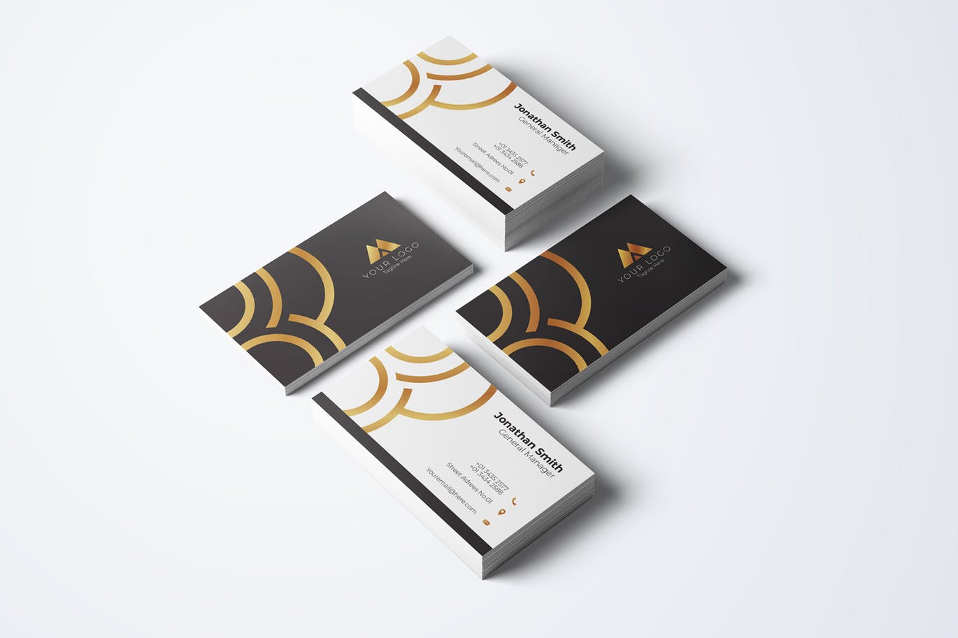 金箔弧线图形企业第一素材精选名片模板v68 Business Card Template.v68插图